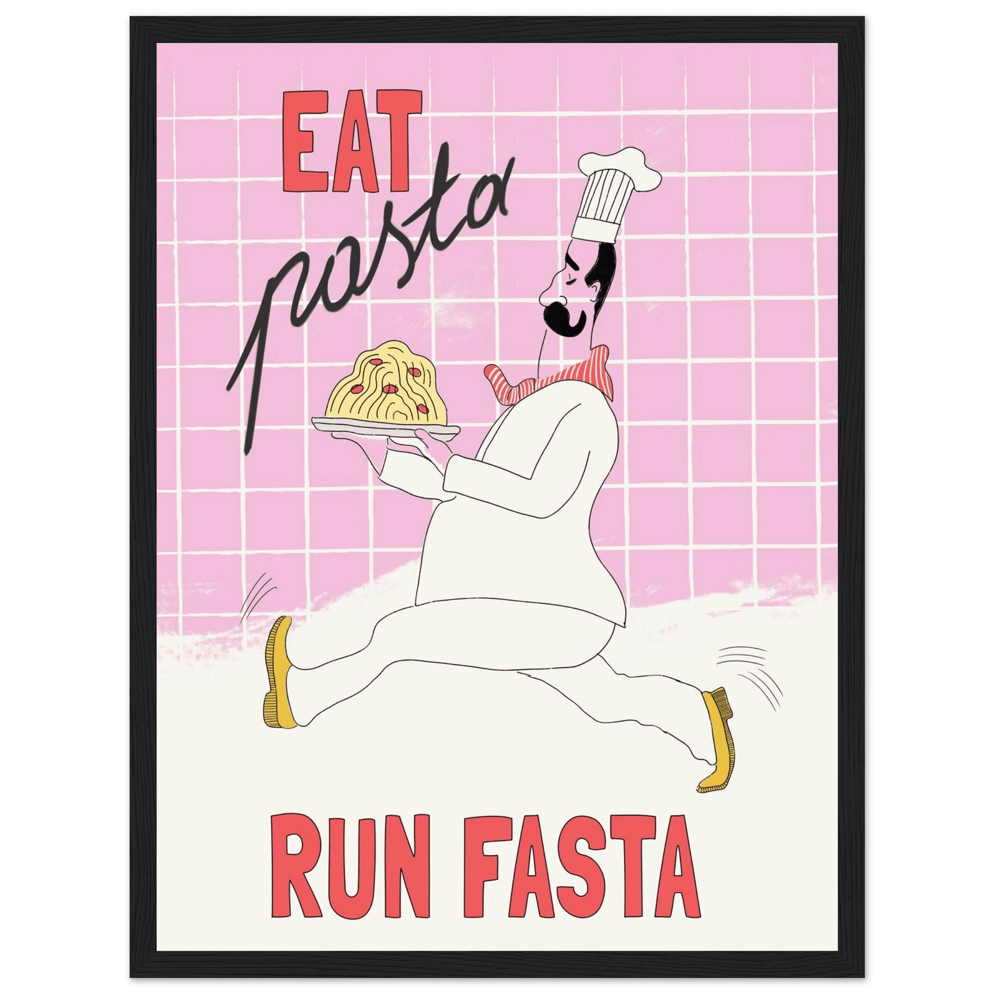 Eat Pasta Run Fasta Poster – Playful Kitchen Wall Art Print (Light Pink) - Evergreen Posters