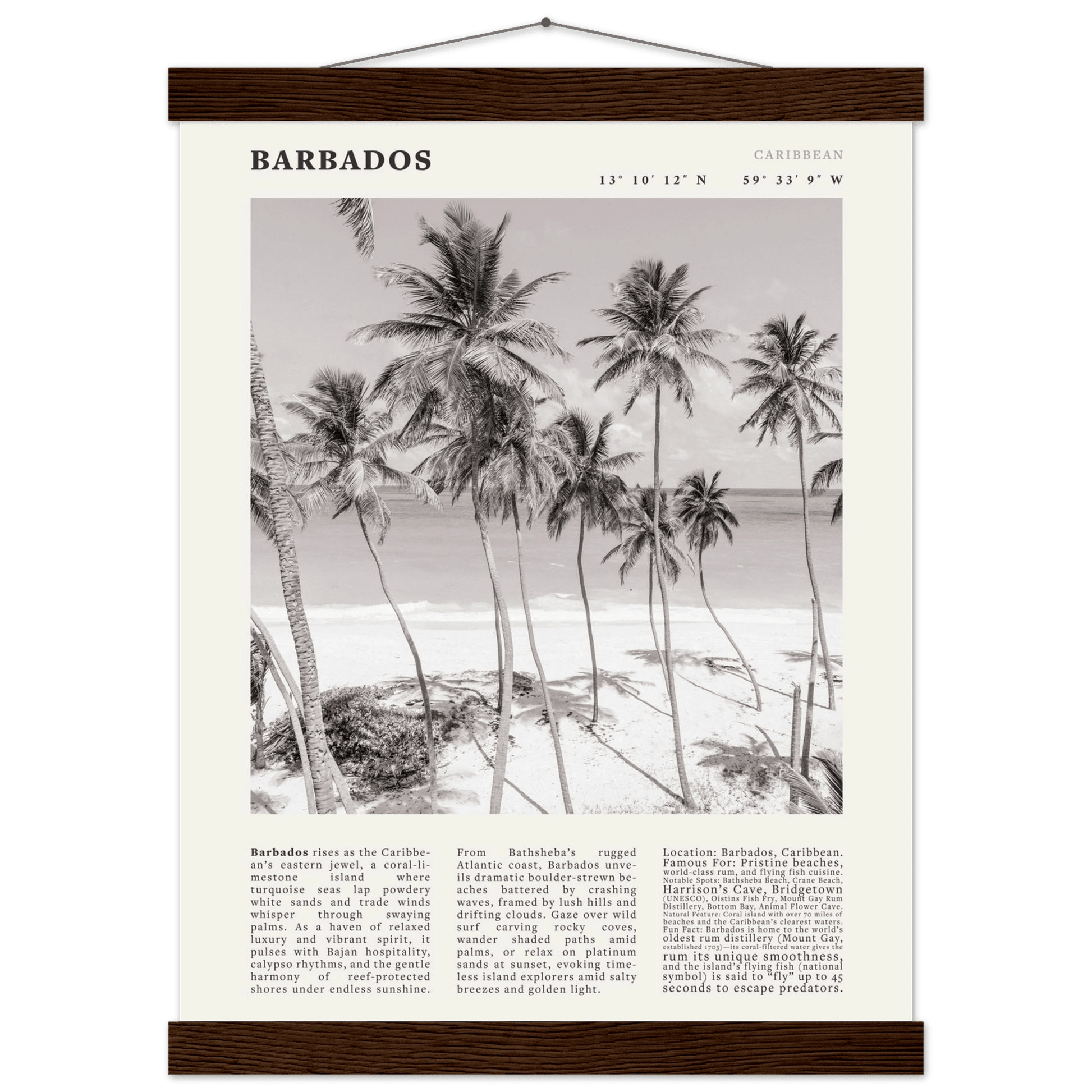 Barbados Poster Black and White – Vintage Caribbean Palm Beach Print (Digital & Printed Options) - Evergreen Posters