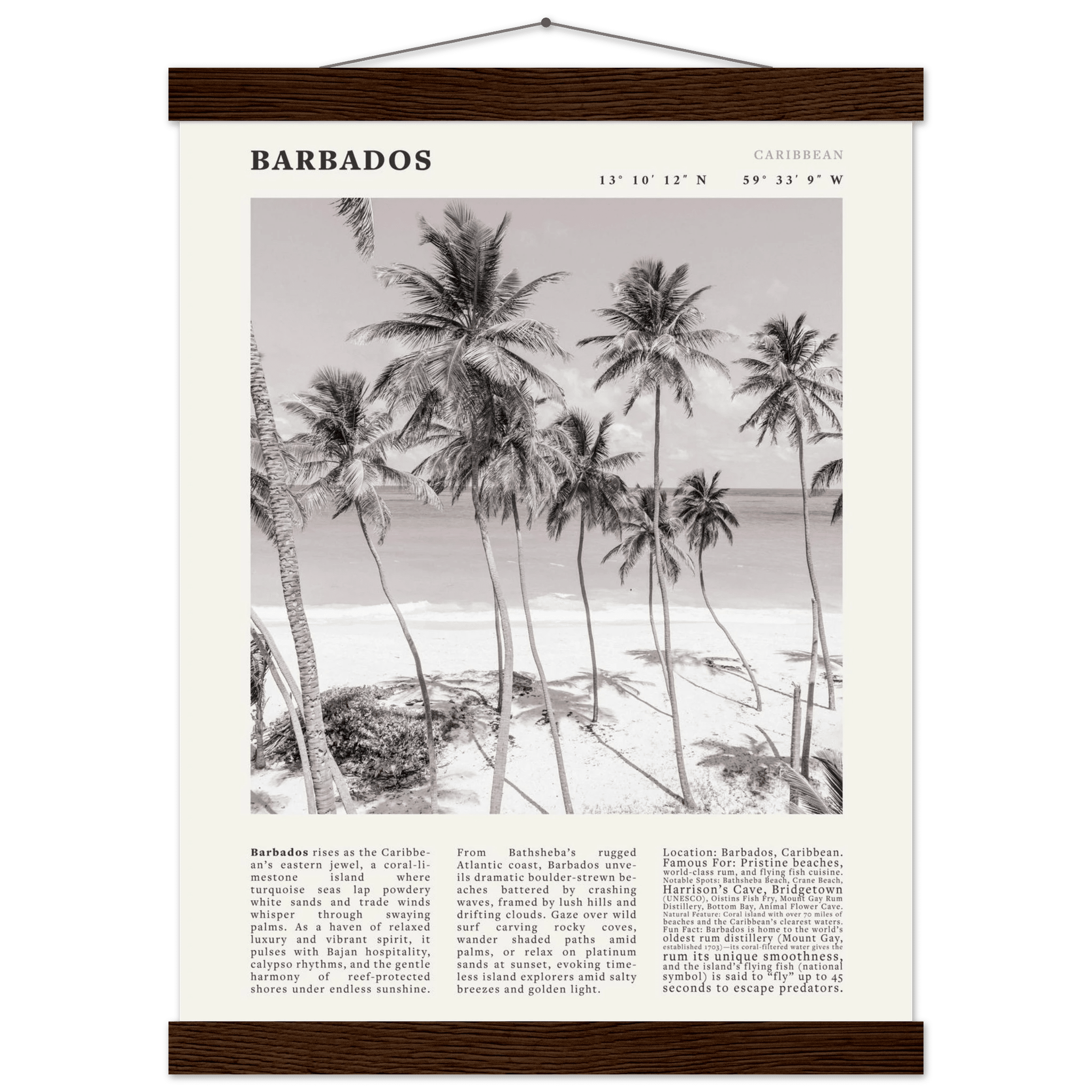 Barbados Poster Black and White – Vintage Caribbean Palm Beach Print (Digital & Printed Options) - Evergreen Posters