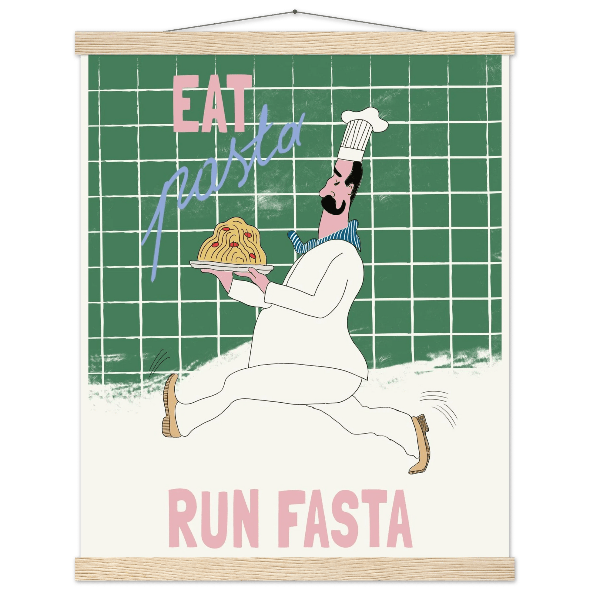 Eat Pasta Run Fasta Poster – Playful Kitchen Wall Art Print (Green Edition) - Evergreen Posters