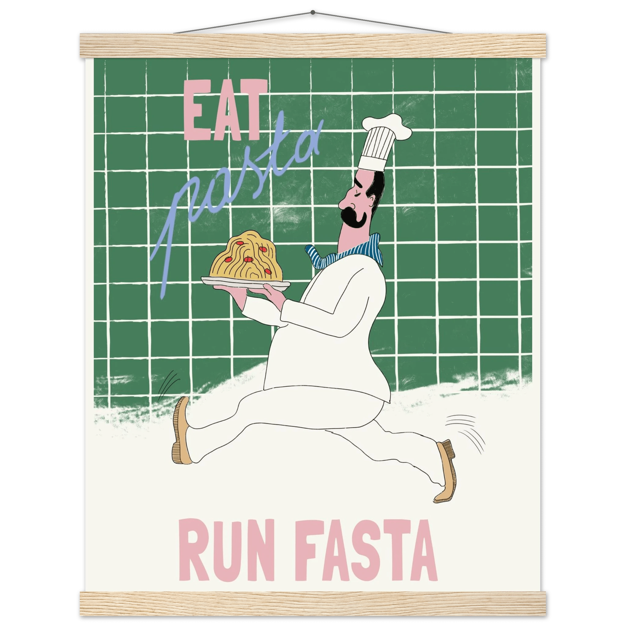 Eat Pasta Run Fasta Poster – Playful Kitchen Wall Art Print (Green Edition) - Evergreen Posters