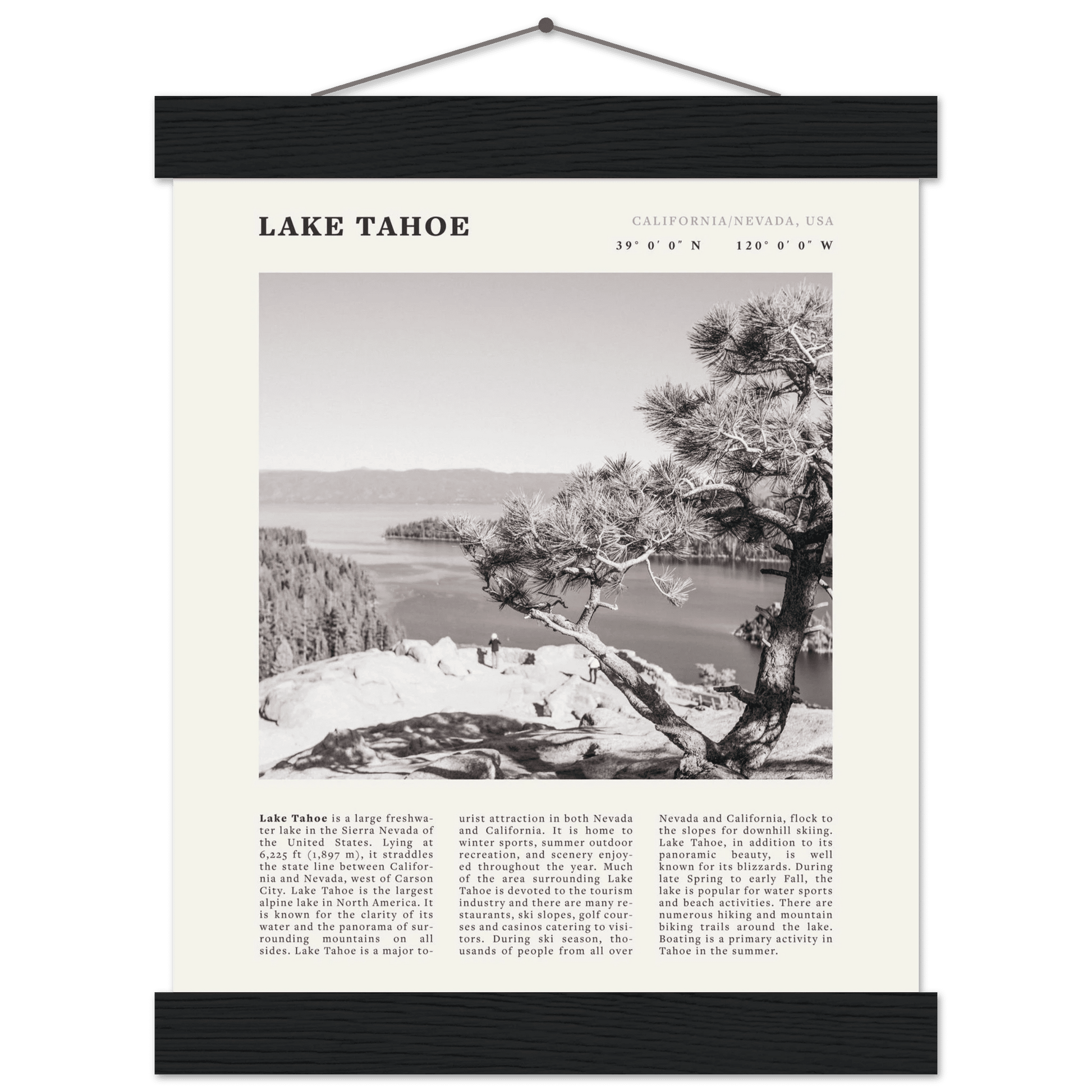 Lake Tahoe Poster | Black & White California Nevada Wall Art | Nature Travel Print Decor - Evergreen Posters