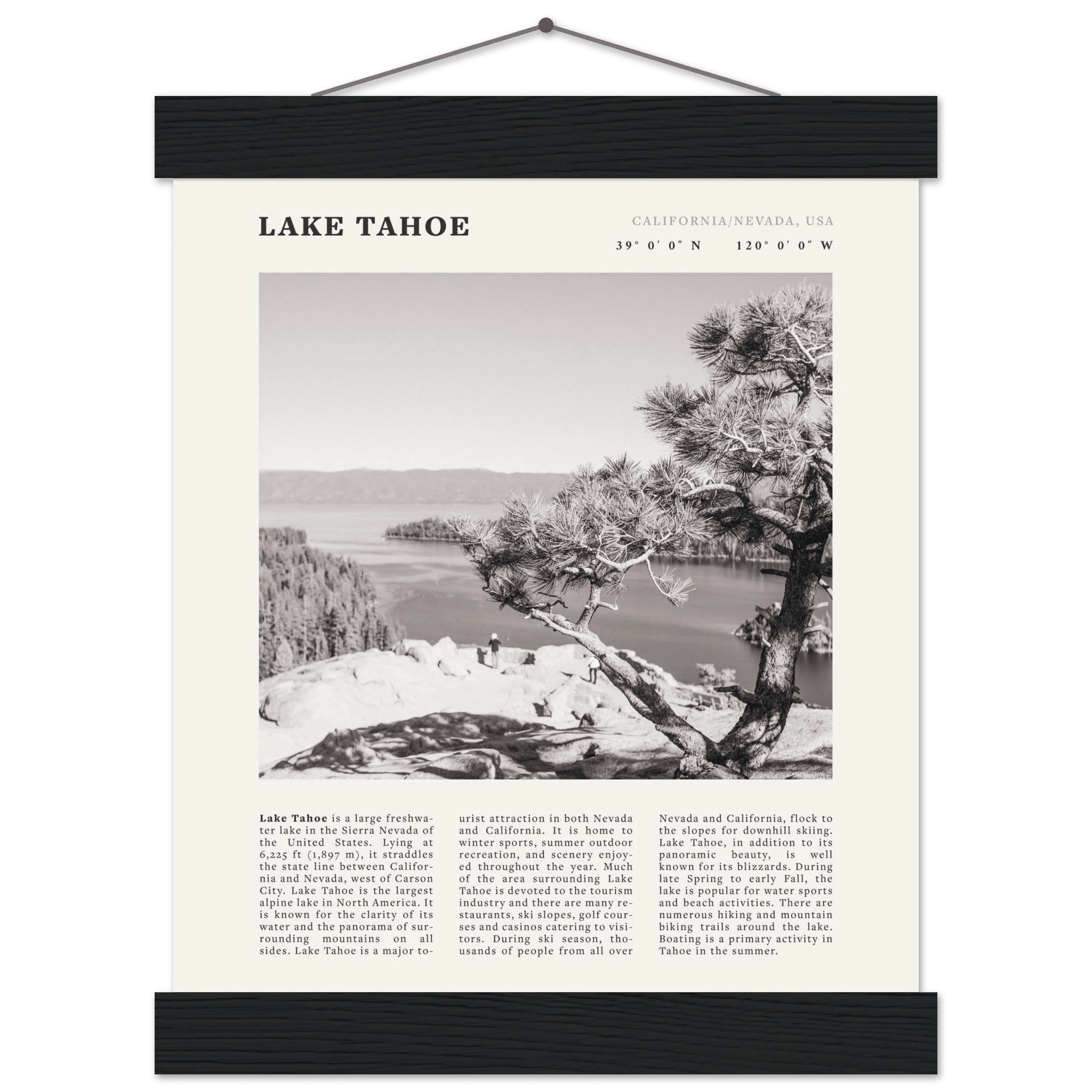 Lake Tahoe Poster | Black & White California Nevada Wall Art | Nature Travel Print Decor - Evergreen Posters