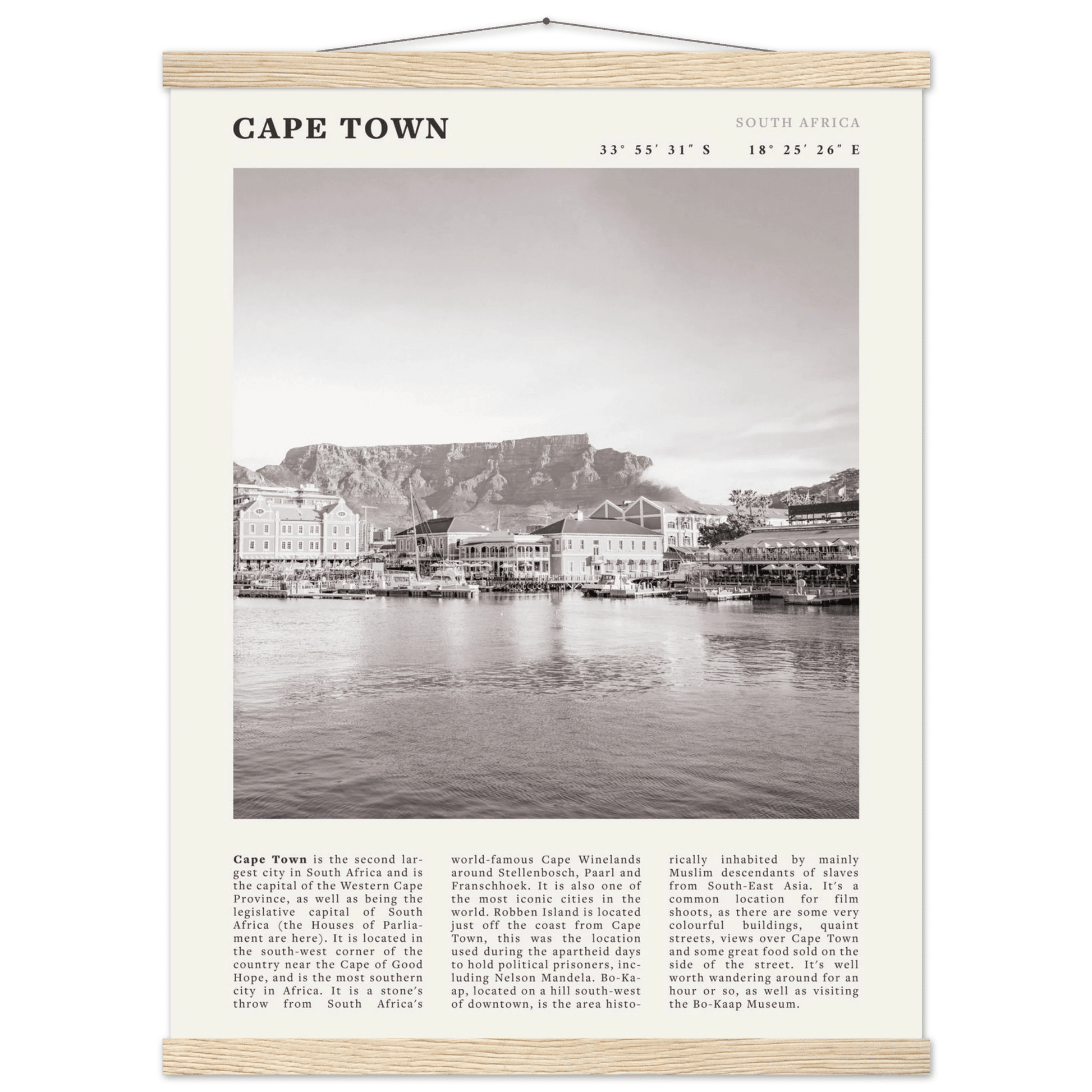 Cape Town Poster | Black & White Table Mountain Wall Art | South Africa Travel Print - Evergreen Posters