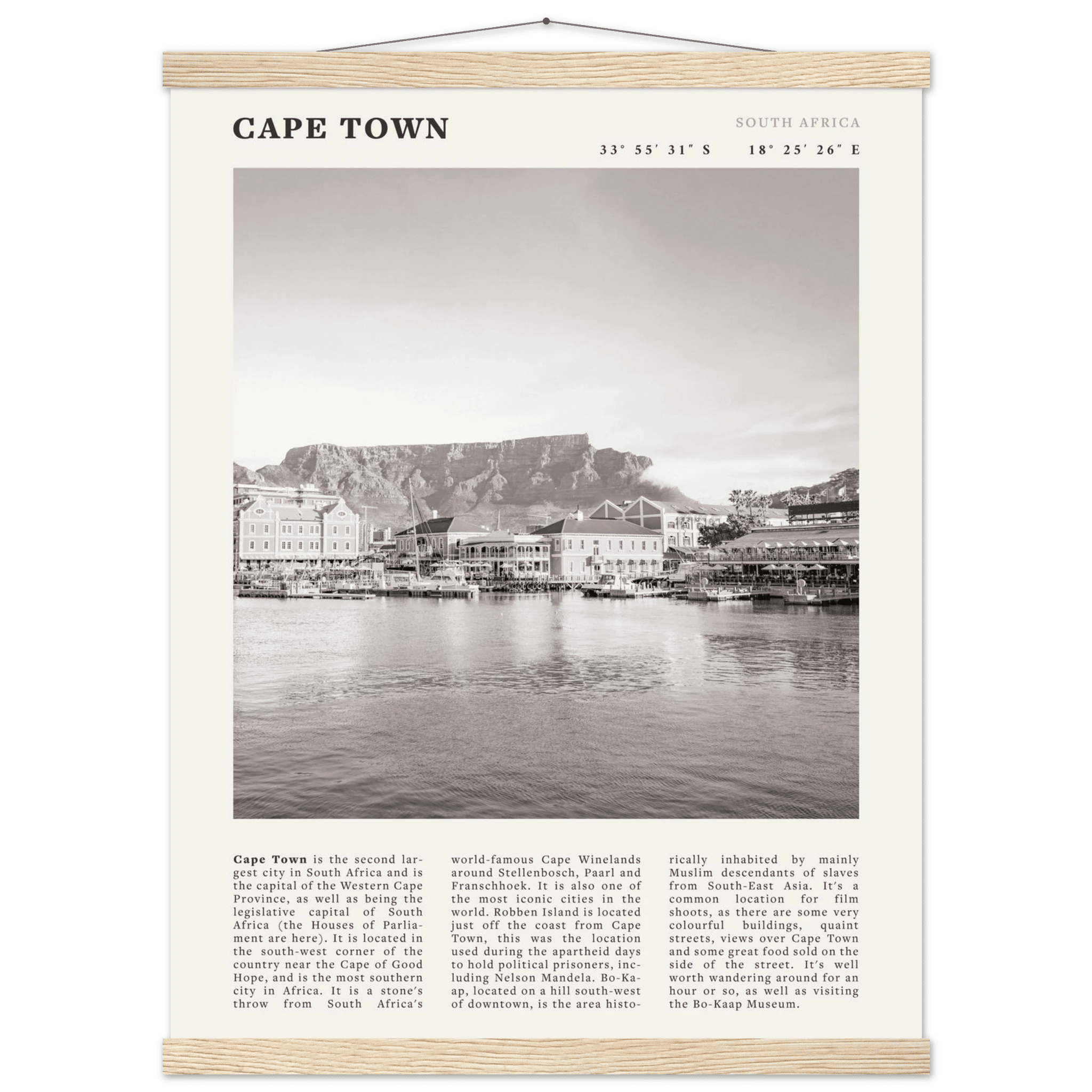 Cape Town Poster | Black & White Table Mountain Wall Art | South Africa Travel Print - Evergreen Posters
