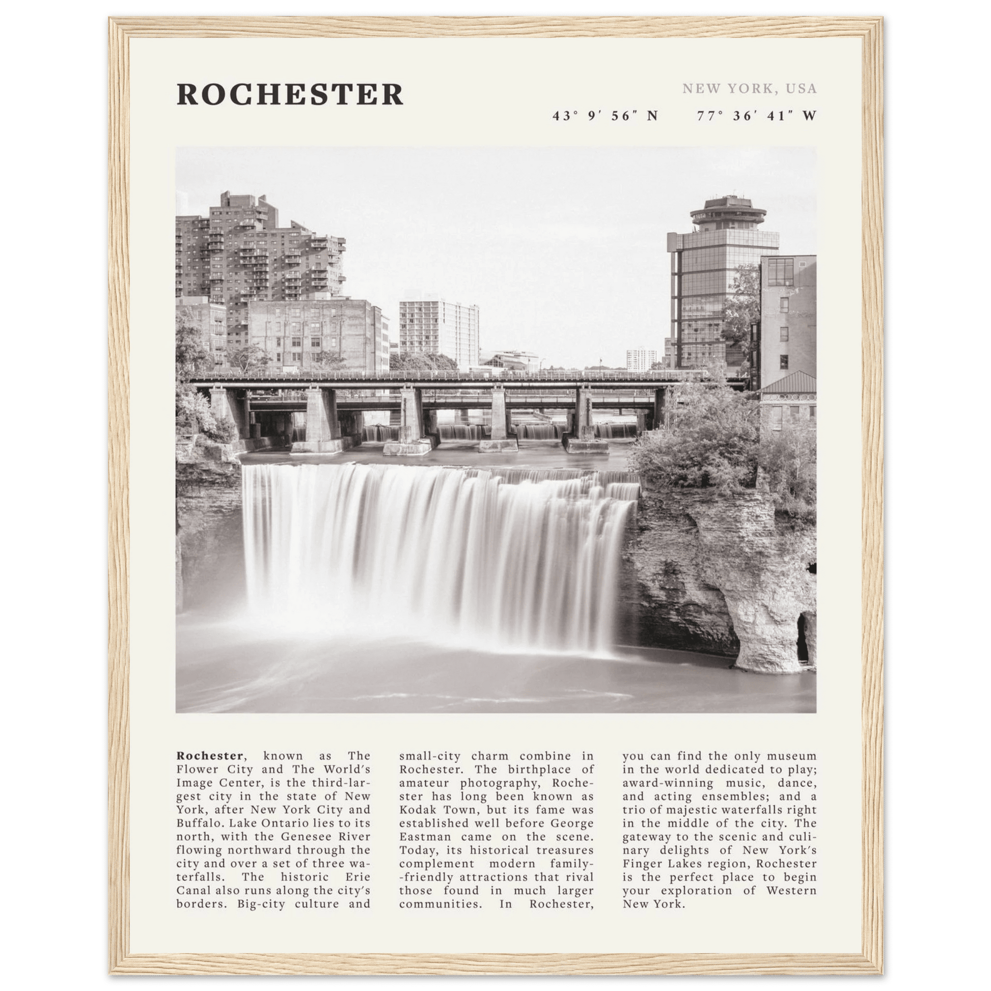 Rochester Poster | Black & White High Falls Wall Art | New York Travel Print - Evergreen Posters