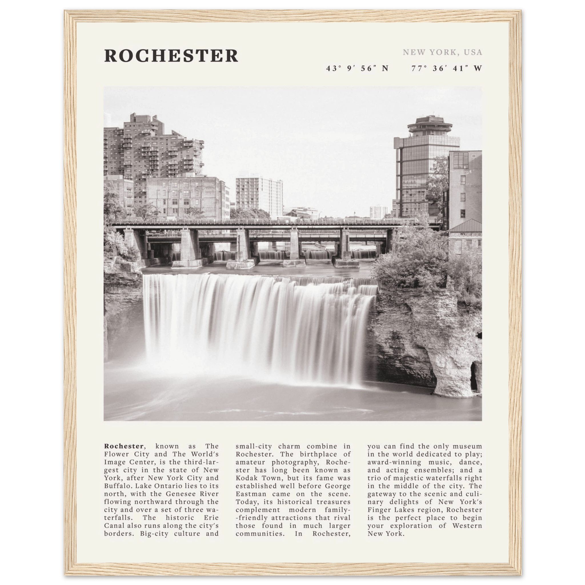 Rochester Poster | Black & White High Falls Wall Art | New York Travel Print - Evergreen Posters