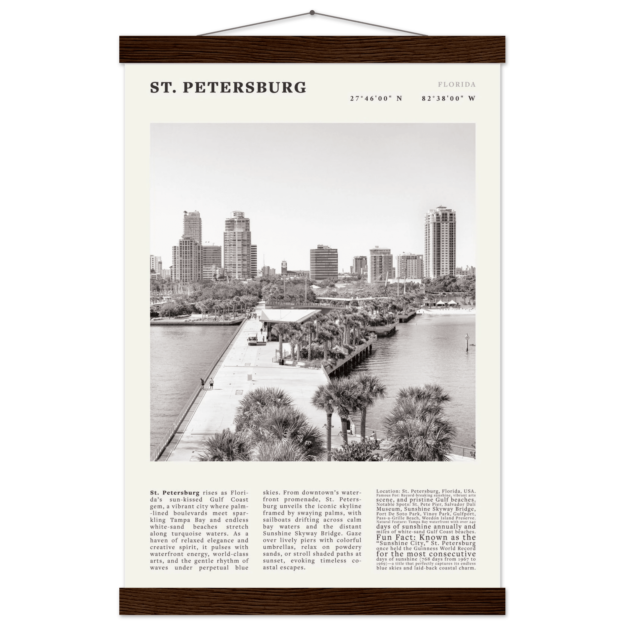 St. Petersburg Florida Poster Black and White – Vintage St Pete Skyline Print (Digital & Printed Options) - Evergreen Posters
