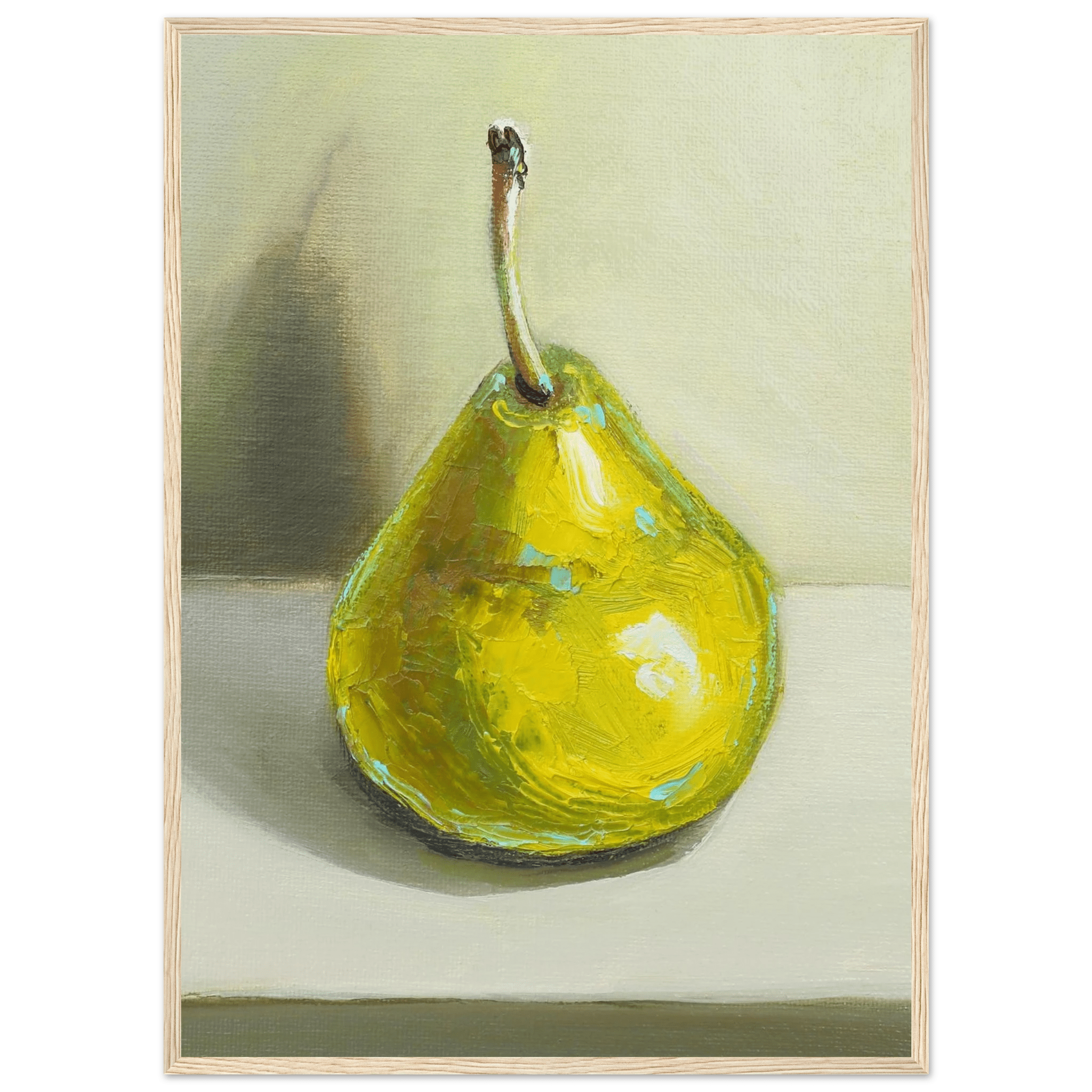 Pear Print | Green Pear Oil Painting Wall Art | Kitchen Poster - Evergreen Posters