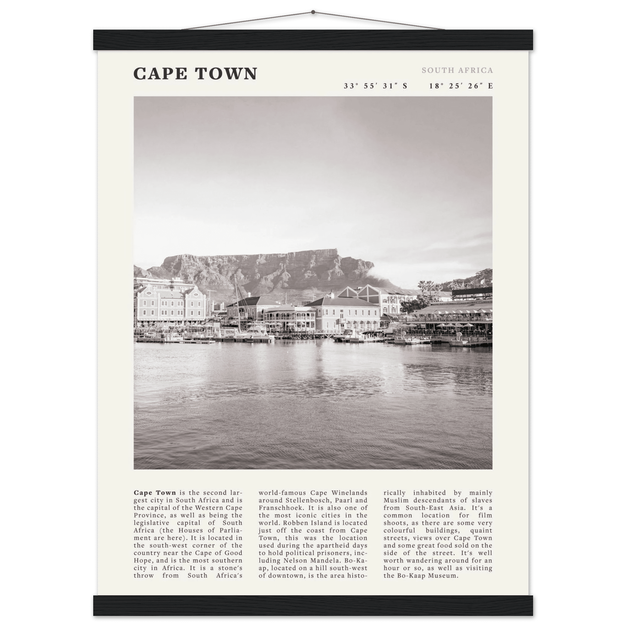 Cape Town Poster | Black & White Table Mountain Wall Art | South Africa Travel Print - Evergreen Posters