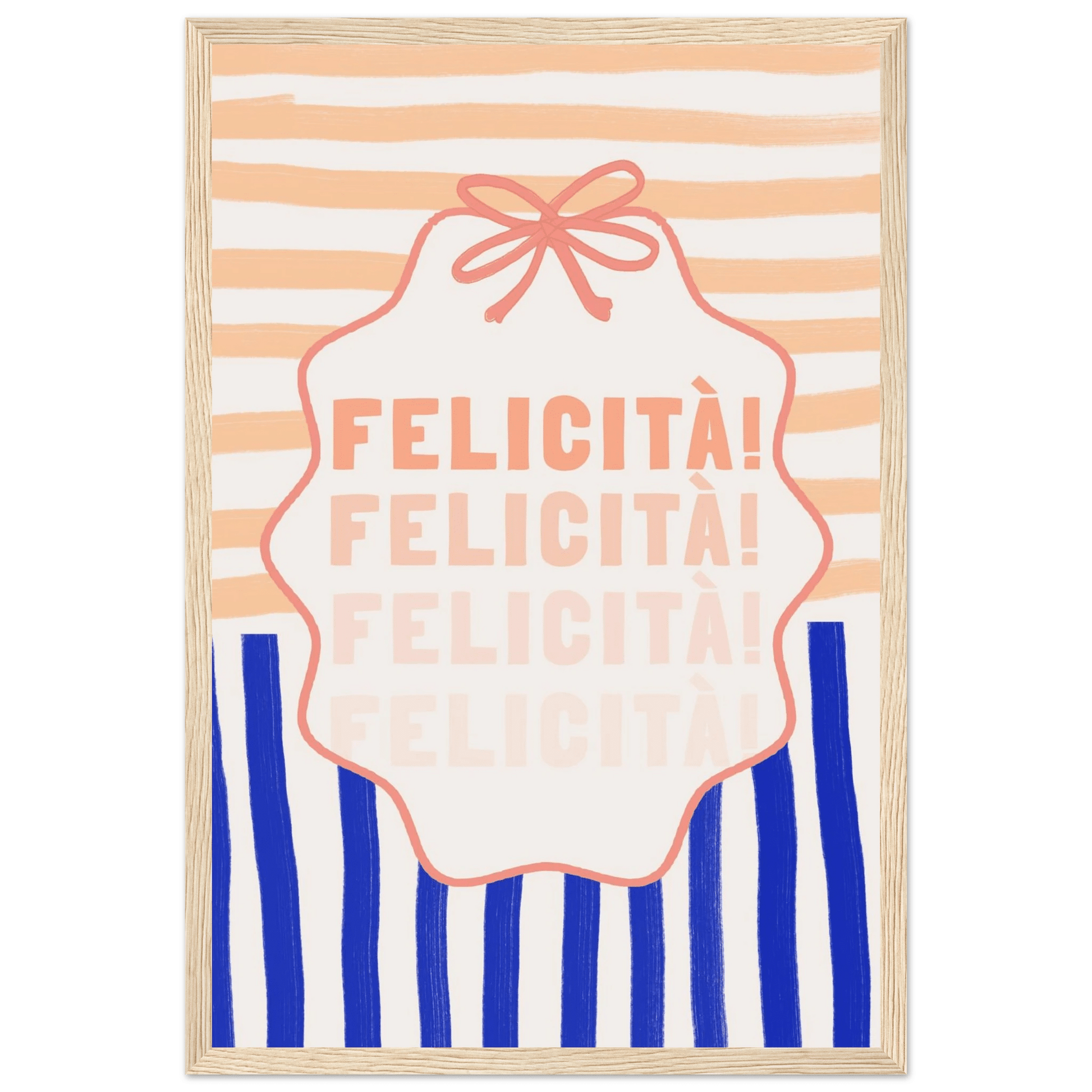 Felicità Italian Happiness Quote Print | Coquette Stripe Wall Art - Evergreen Posters