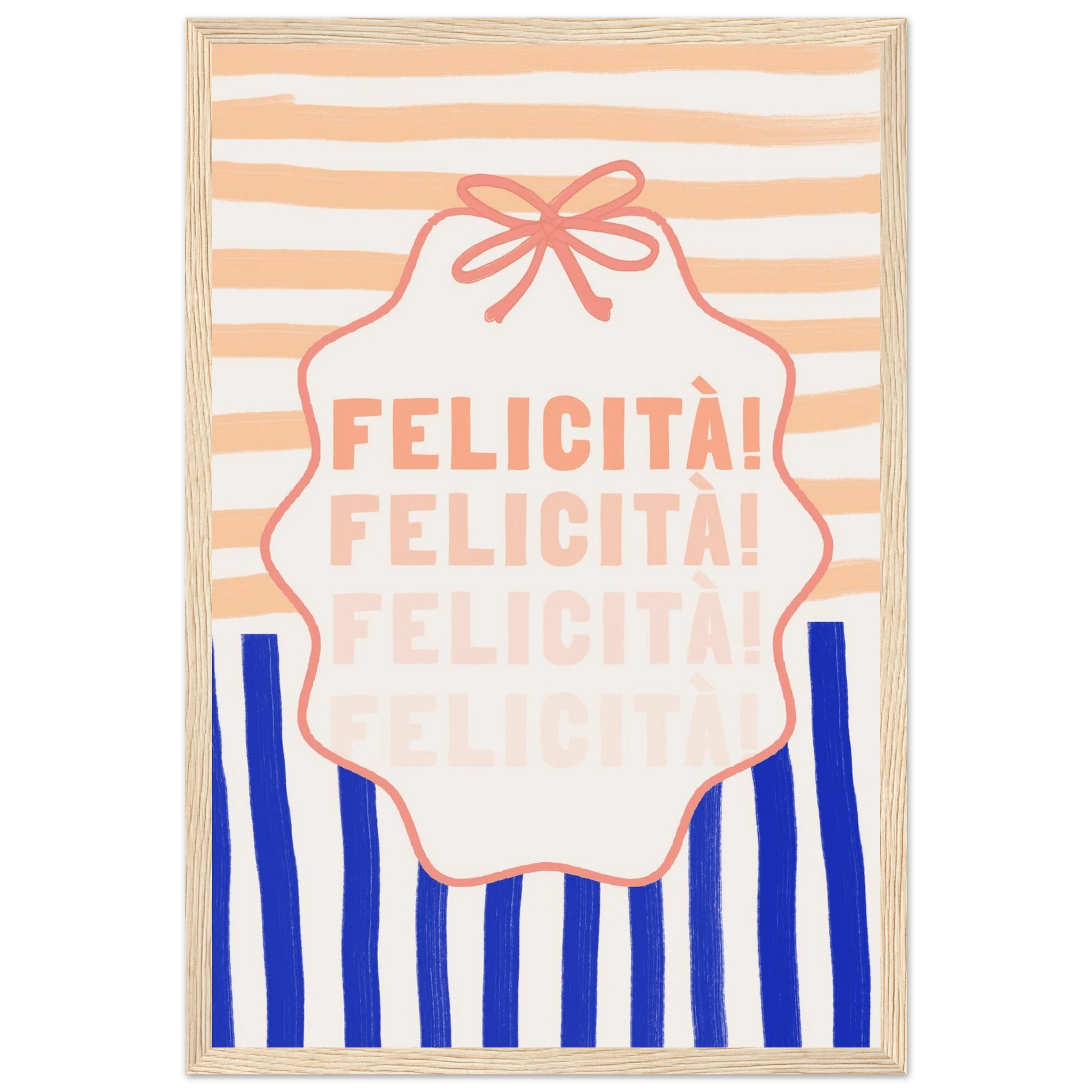 Felicità Italian Happiness Quote Print | Coquette Stripe Wall Art - Evergreen Posters