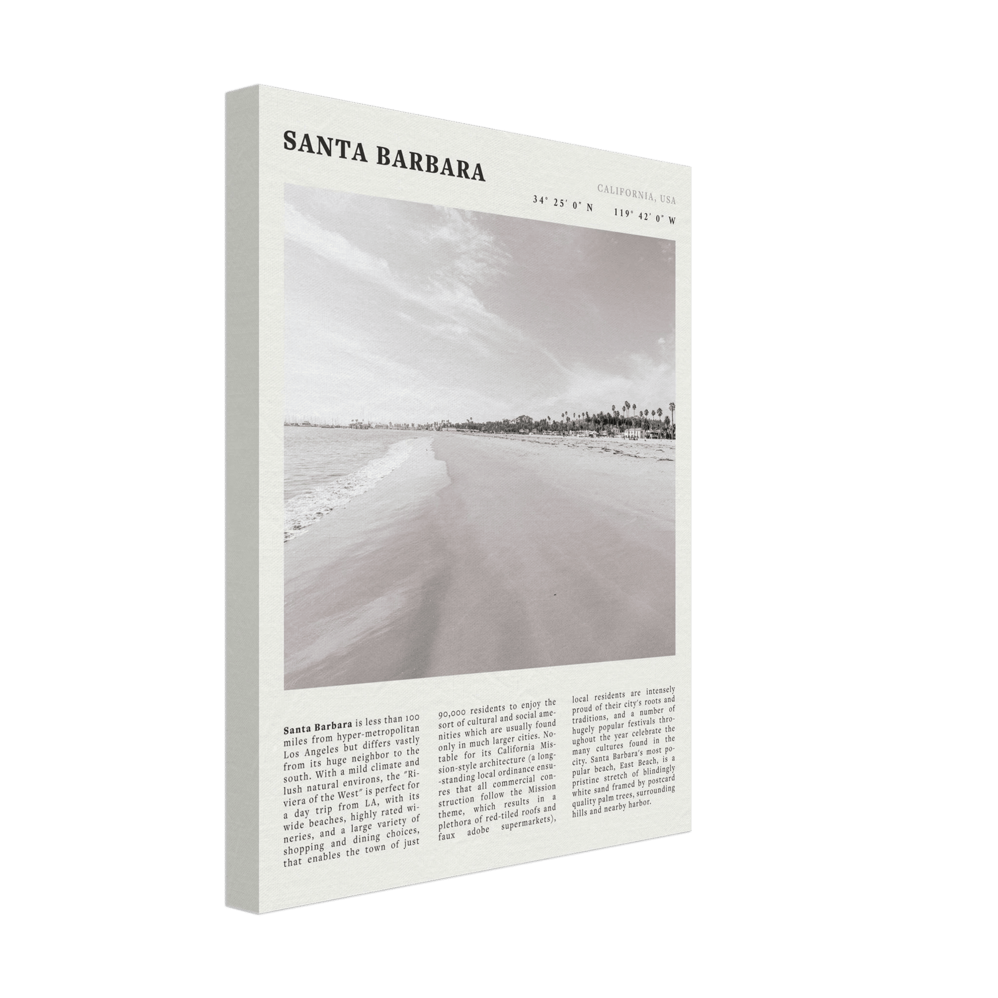 Santa Barbara Poster | Black & White California Beach Wall Art | CA Travel Print - Evergreen Posters