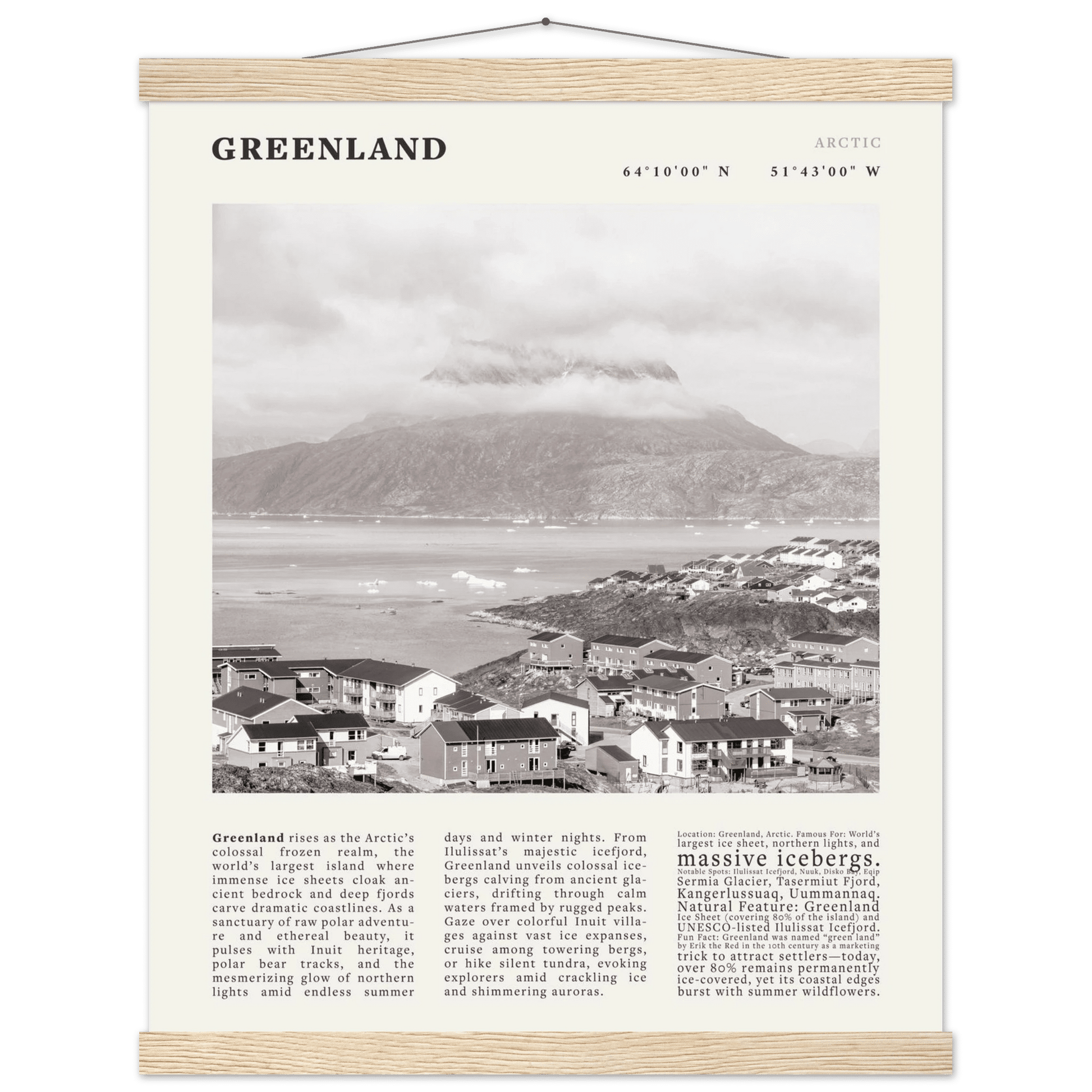 Greenland Poster Black and White – Vintage Arctic Fjord Landscape Print (Digital & Printed Options) - Evergreen Posters