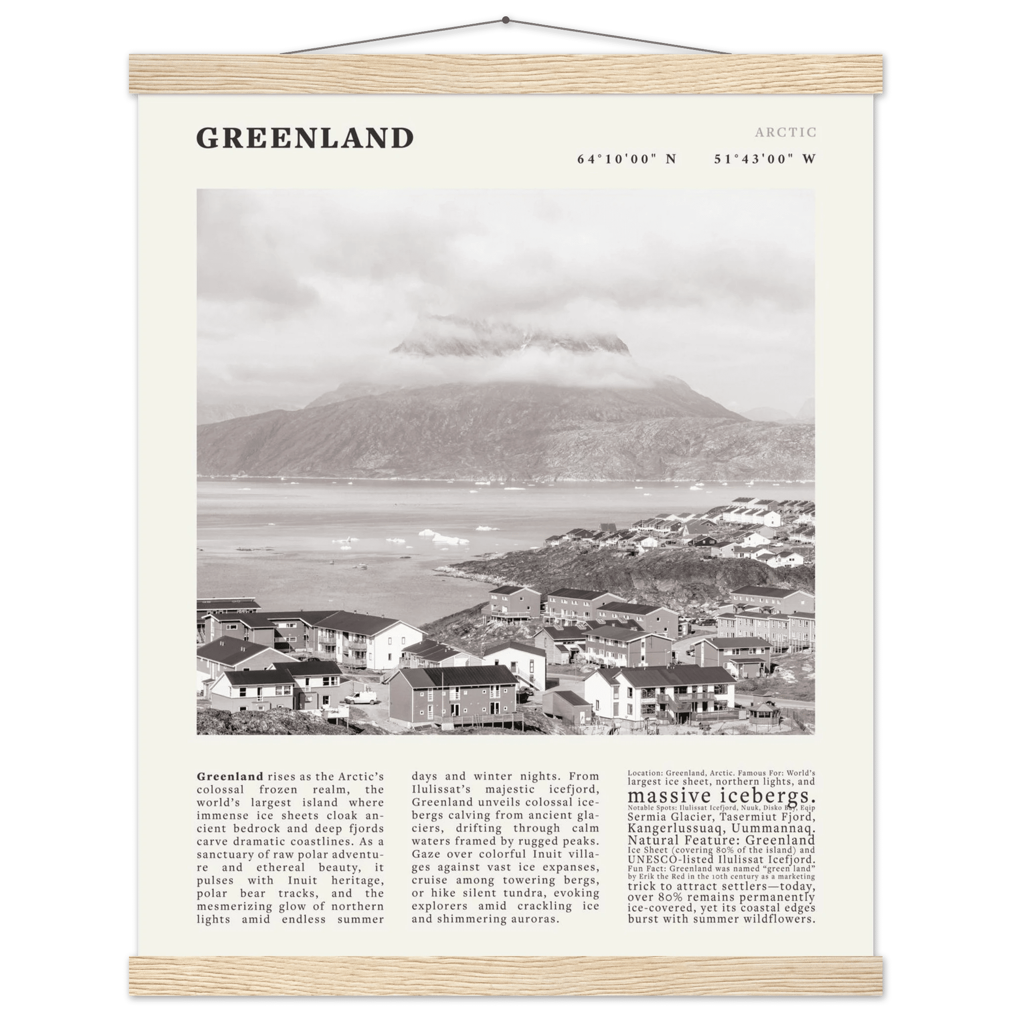 Greenland Poster Black and White – Vintage Arctic Fjord Landscape Print (Digital & Printed Options) - Evergreen Posters