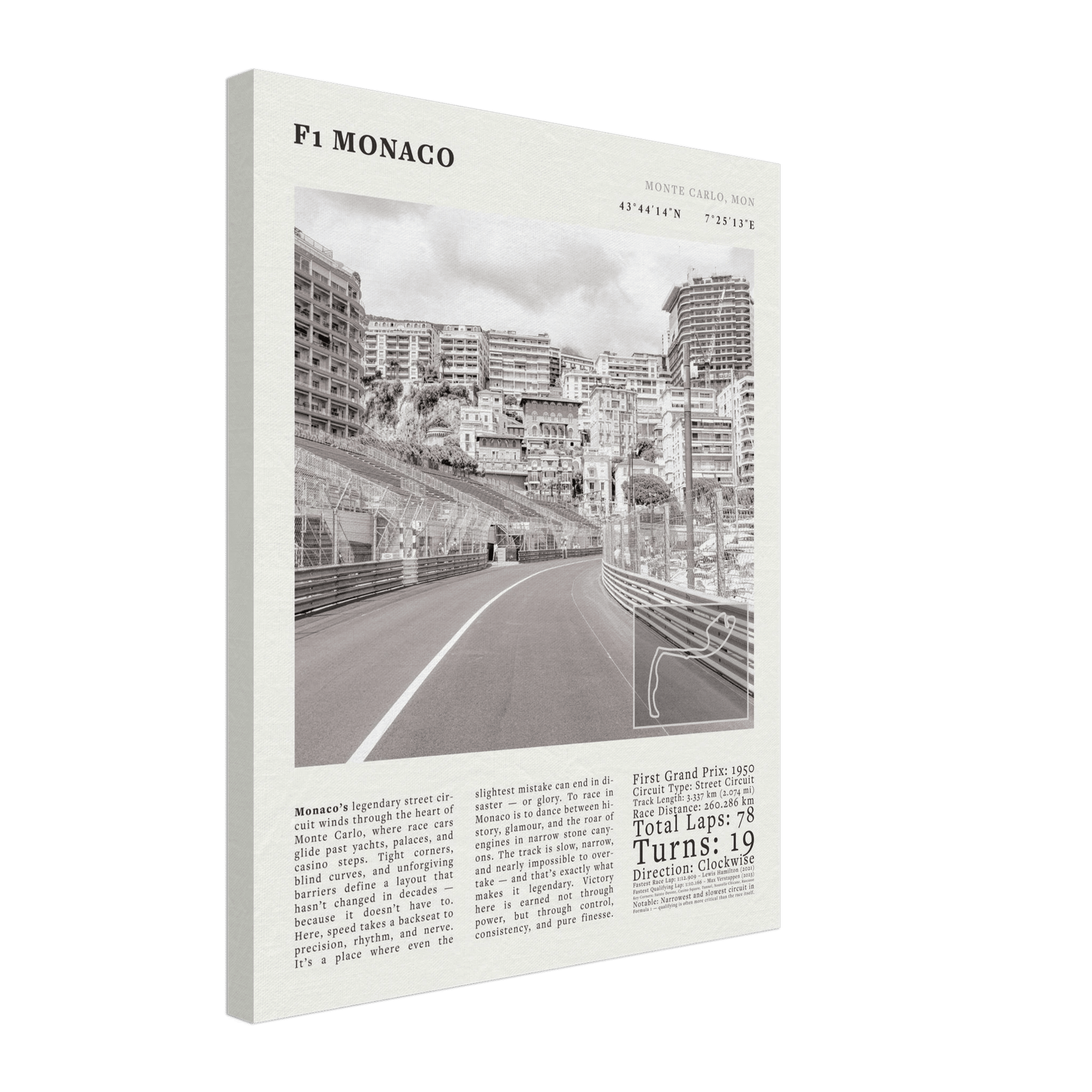 F1 Monaco Poster Black and White – Vintage Monte Carlo Street Circuit Print (Digital & Printed Options) - Evergreen Posters