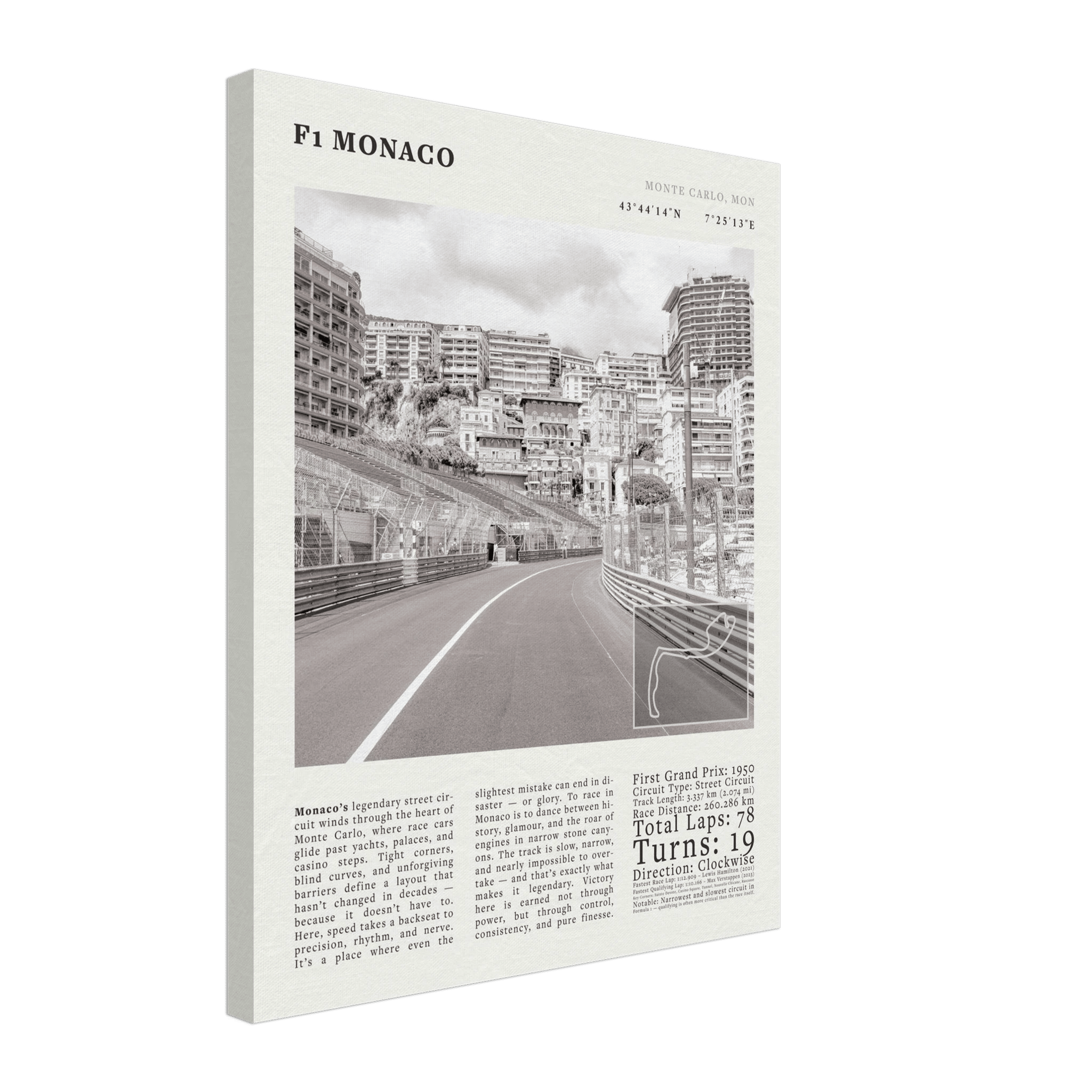 F1 Monaco Poster Black and White – Vintage Monte Carlo Street Circuit Print (Digital & Printed Options) - Evergreen Posters