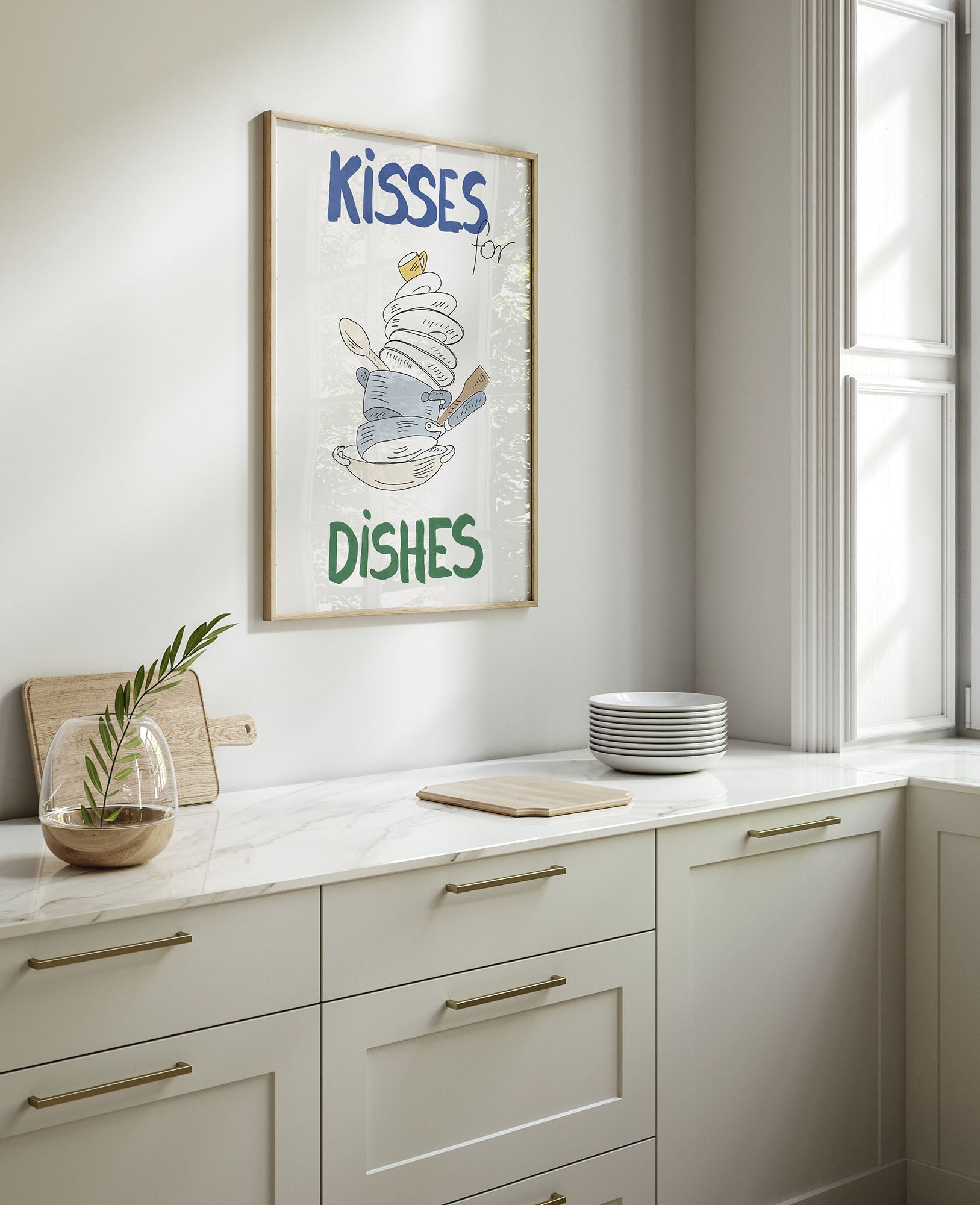 Kisses for Dishes Poster – Funny Kitchen Wall Art Print (Digital & Printed Options) - Evergreen Posters