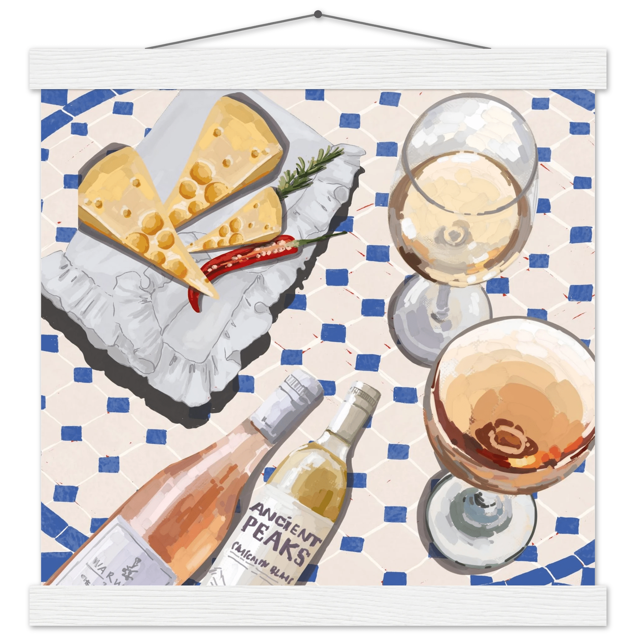Wine & Cheese Poster | Food Wall Art | Blue Tile Square Kitchen Print - Evergreen Posters - 25