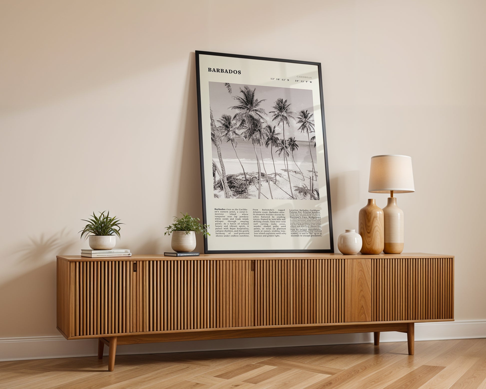 Barbados Poster Black and White – Vintage Caribbean Palm Beach Print (Digital & Printed Options) - Evergreen Posters