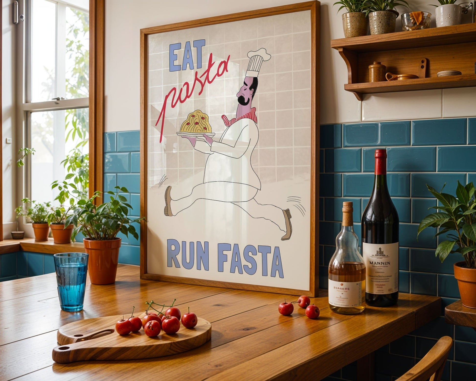 Eat Pasta Run Fasta Poster – Fun Kitchen Wall Art Print (Digital & Printed Options) - Evergreen Posters