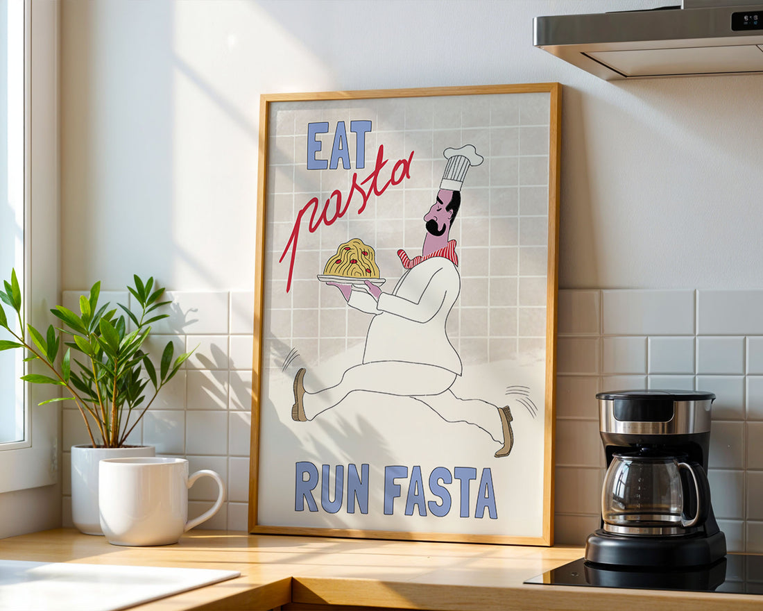 Eat Pasta Run Fasta Poster – Fun Kitchen Wall Art Print (Digital & Printed Options) - Evergreen Posters