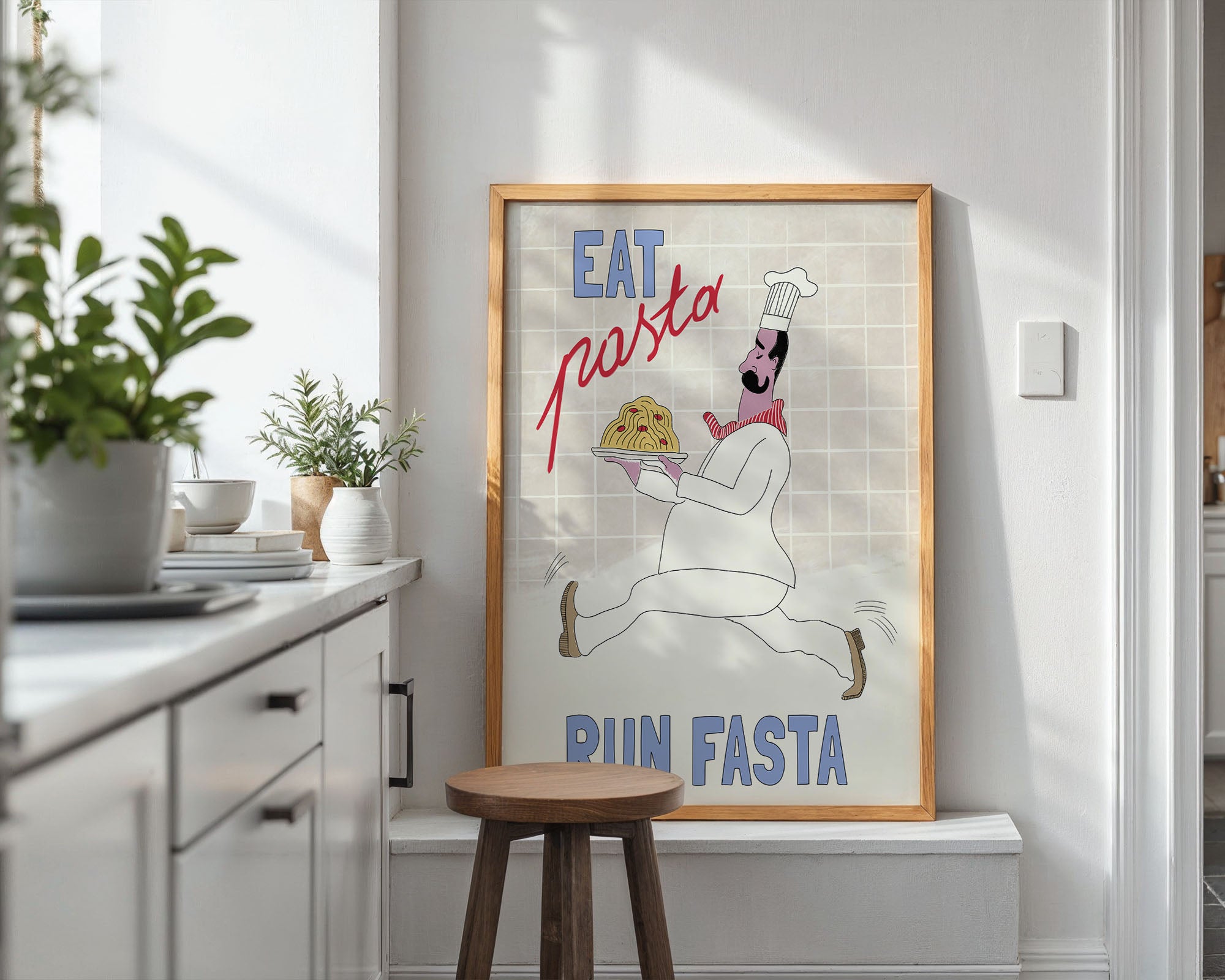 Eat Pasta Run Fasta Poster – Fun Kitchen Wall Art Print (Digital & Printed Options) - Evergreen Posters