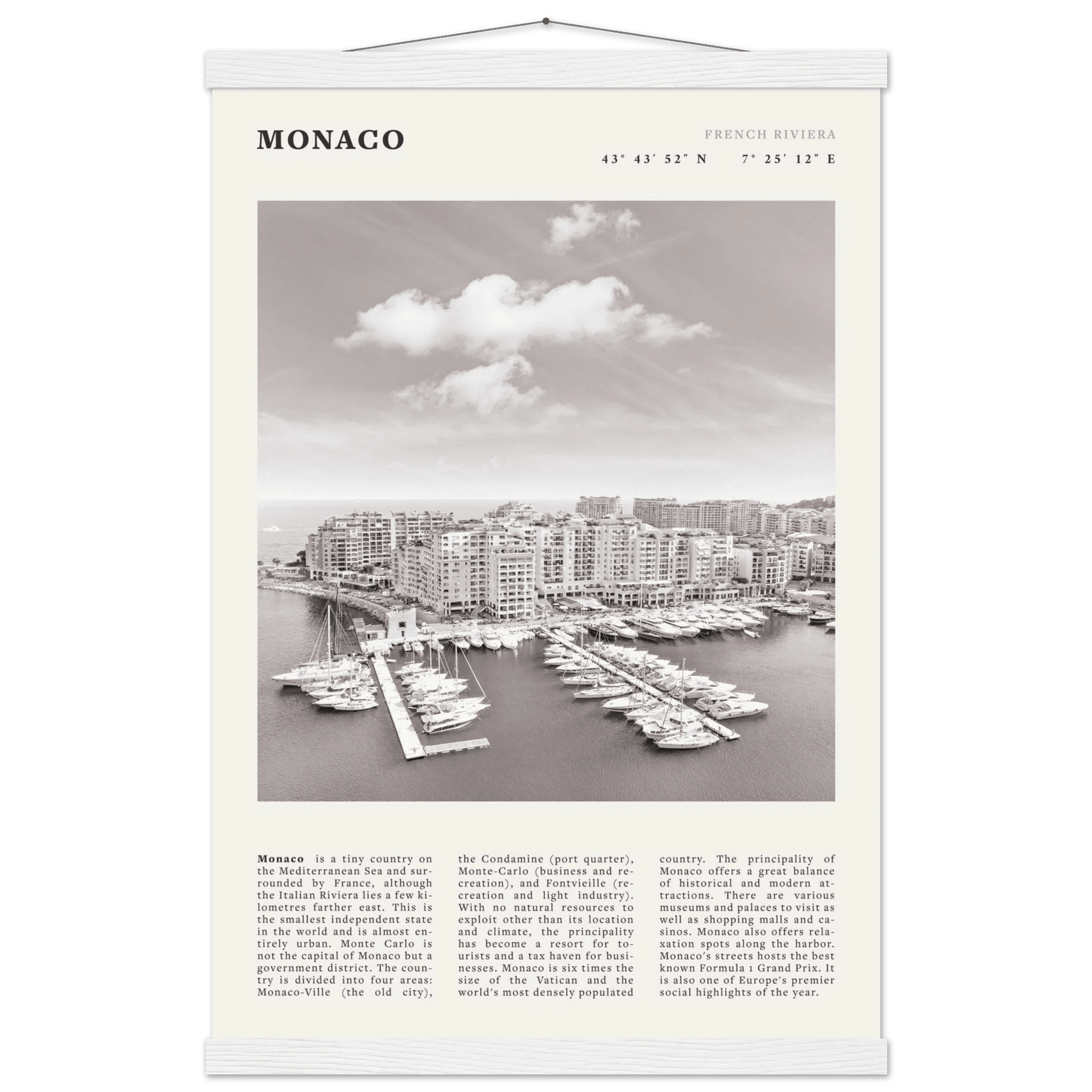 Monaco Poster Black and White – Vintage Monte Carlo Harbor Print (Digital & Printed Options) - Evergreen Posters