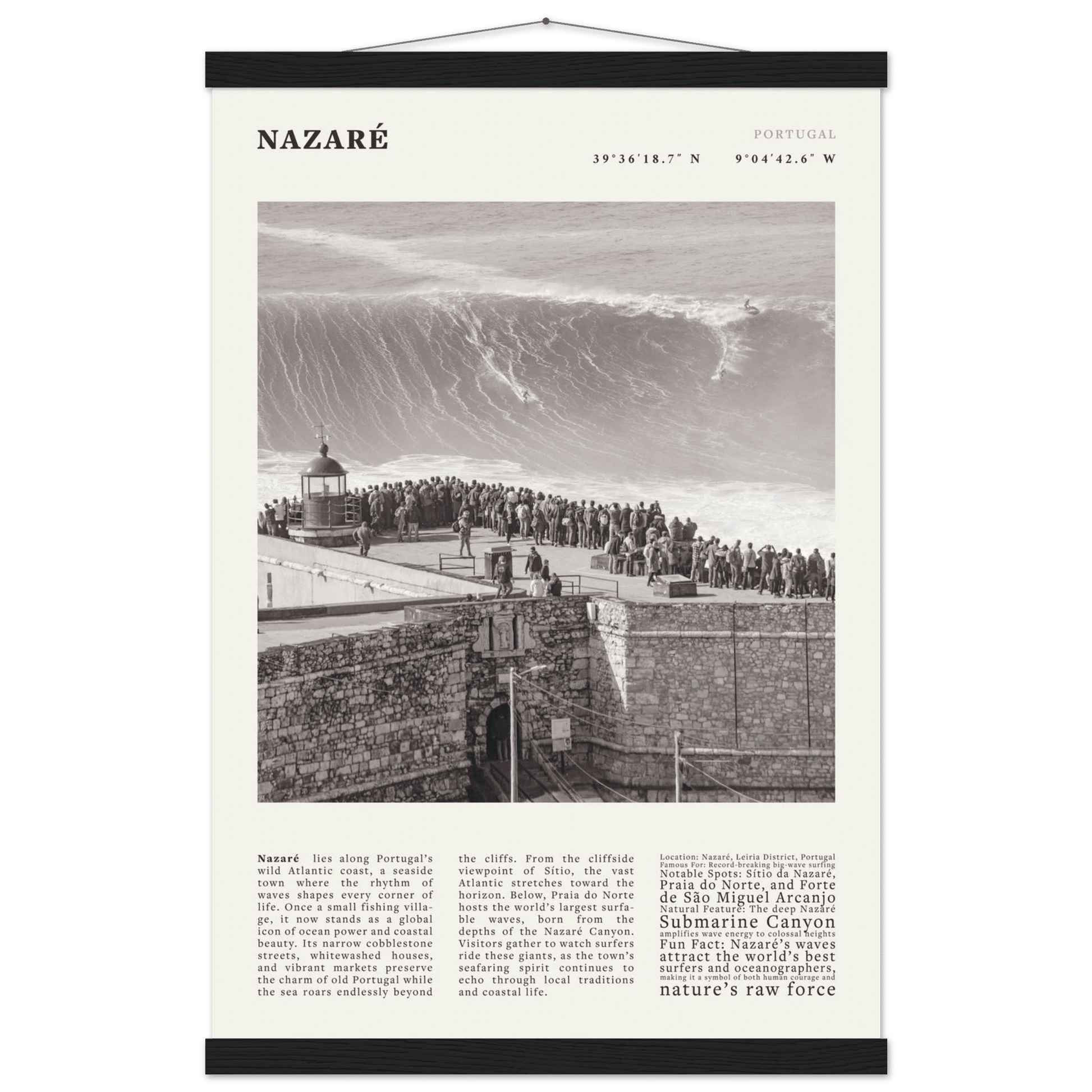 Nazaré Portugal Poster Black and White – Vintage Big Waves Surf Print (Digital & Printed Options) - Evergreen Posters