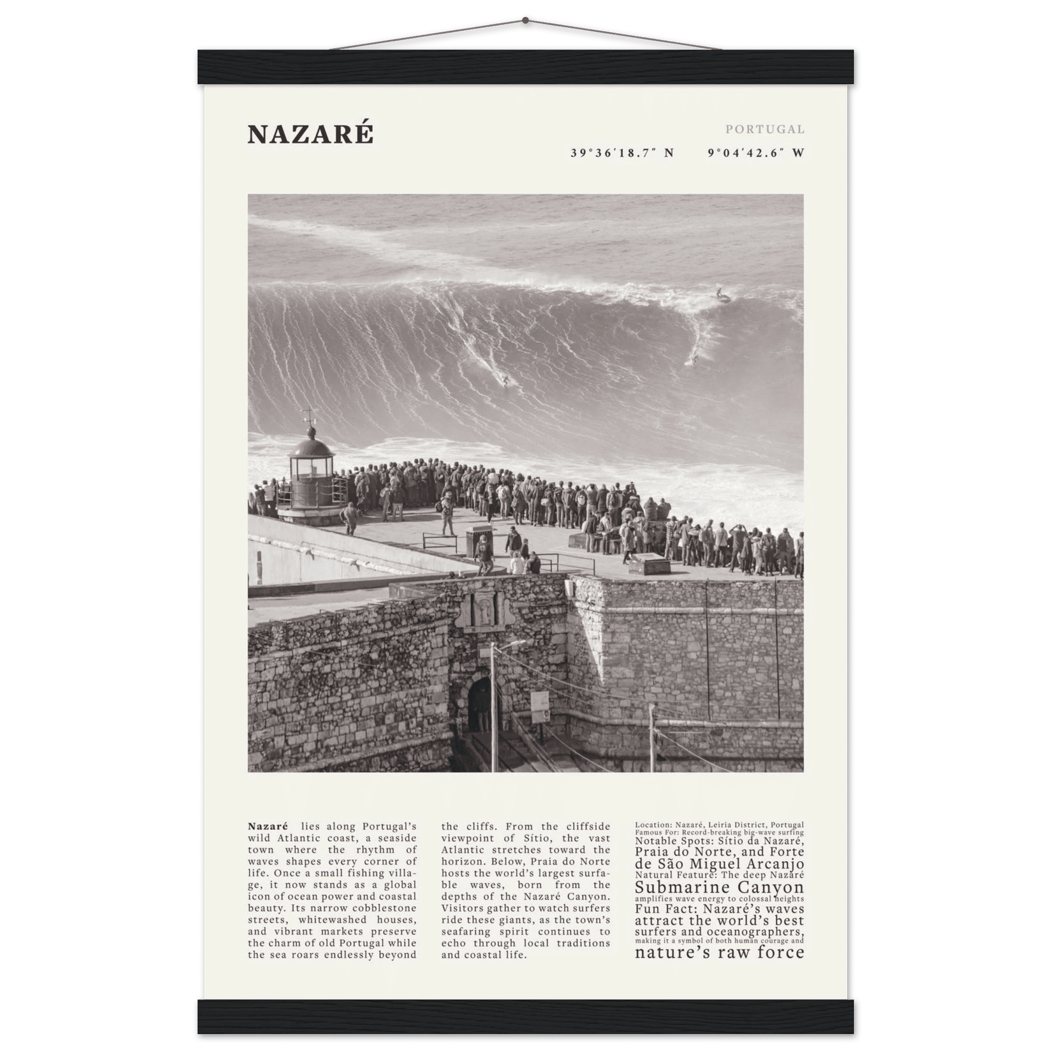 Nazaré Portugal Poster Black and White – Vintage Big Waves Surf Print (Digital & Printed Options) - Evergreen Posters