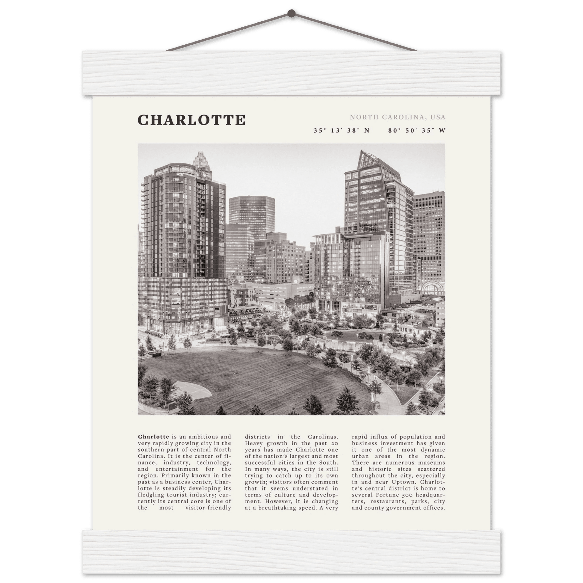 Charlotte Poster | Black & White North Carolina Skyline Wall Art | NC Travel Print - Evergreen Posters