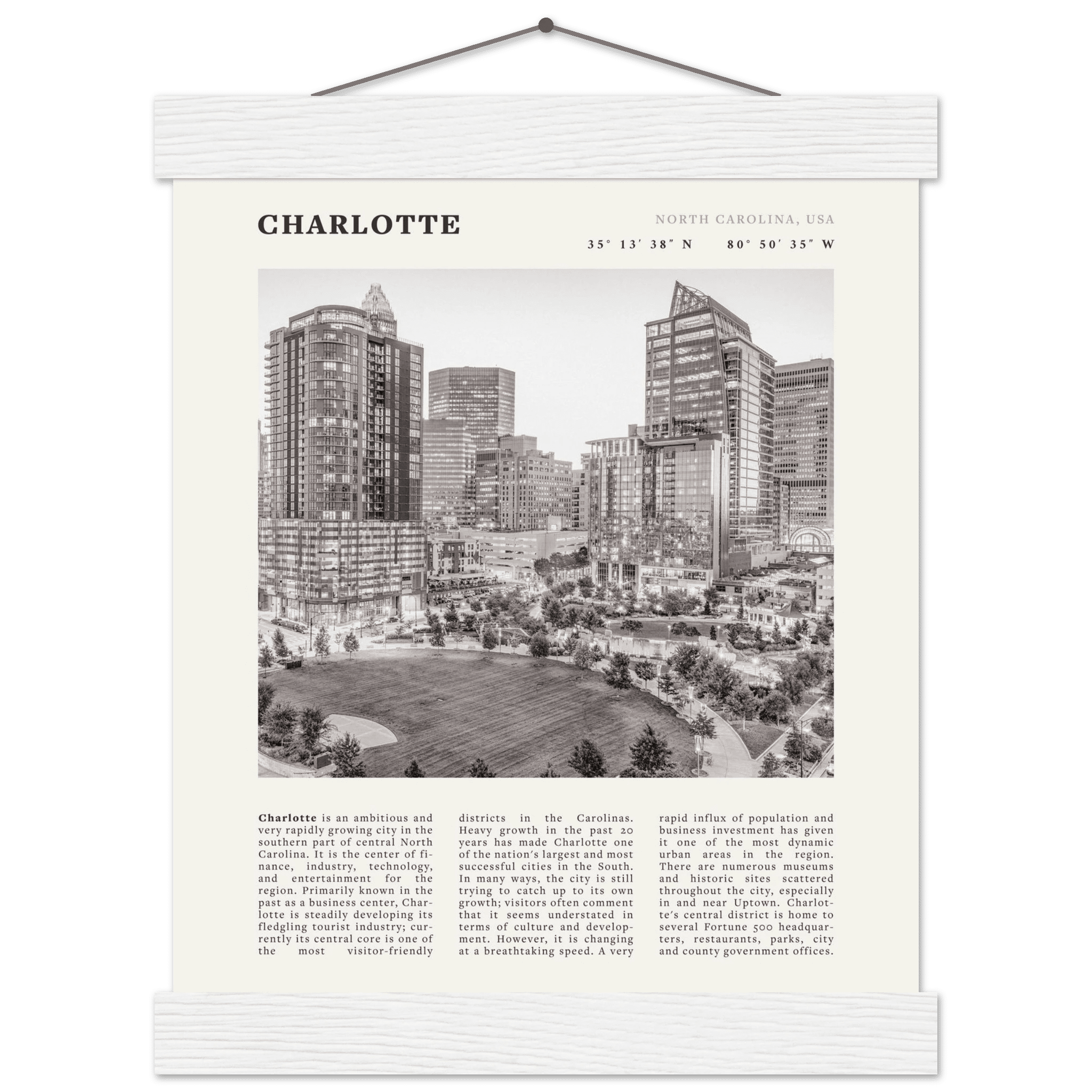 Charlotte Poster | Black & White North Carolina Skyline Wall Art | NC Travel Print - Evergreen Posters