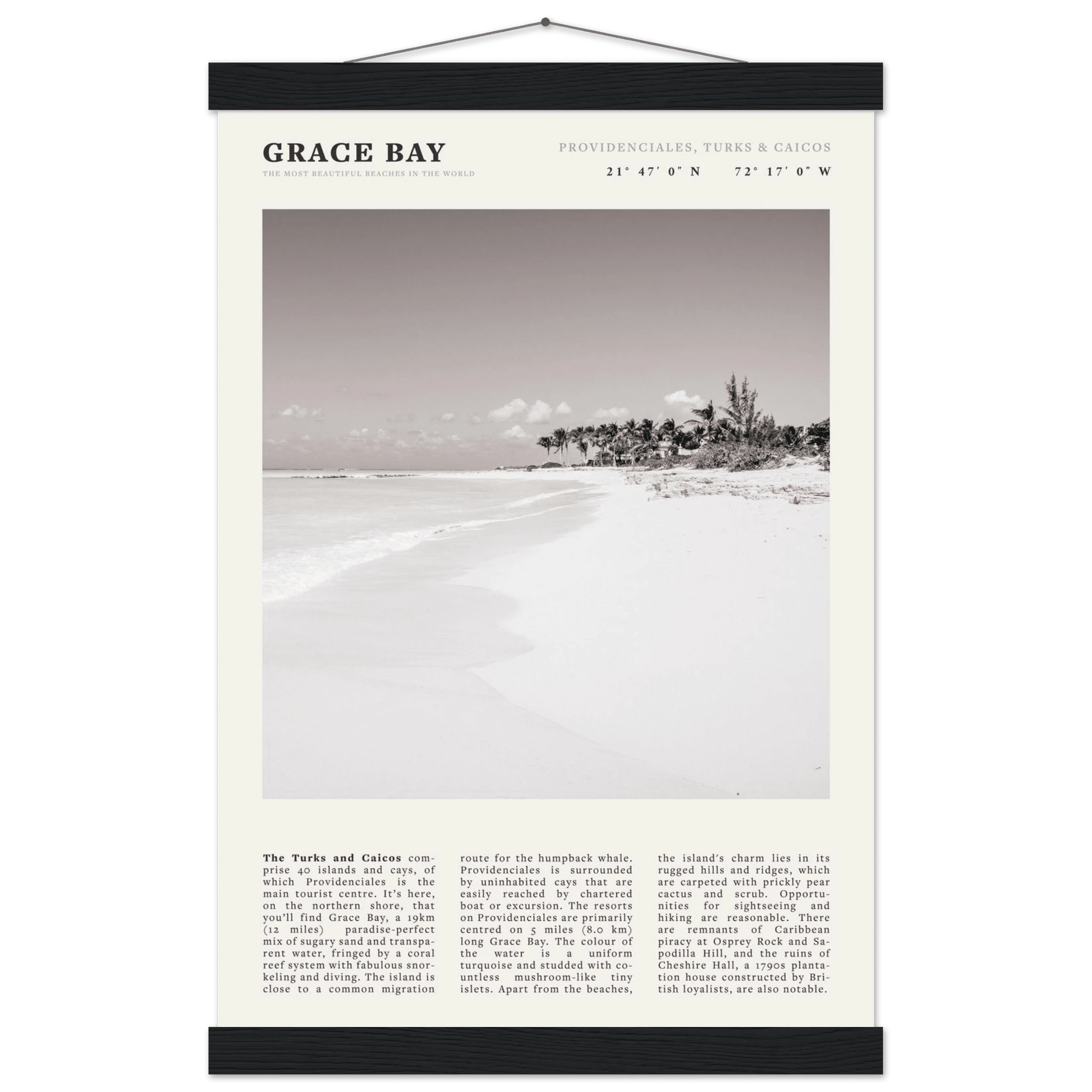 Grace Bay Poster | Black & White Turks & Caicos Wall Art | Caribbean Beach Print - Evergreen Posters