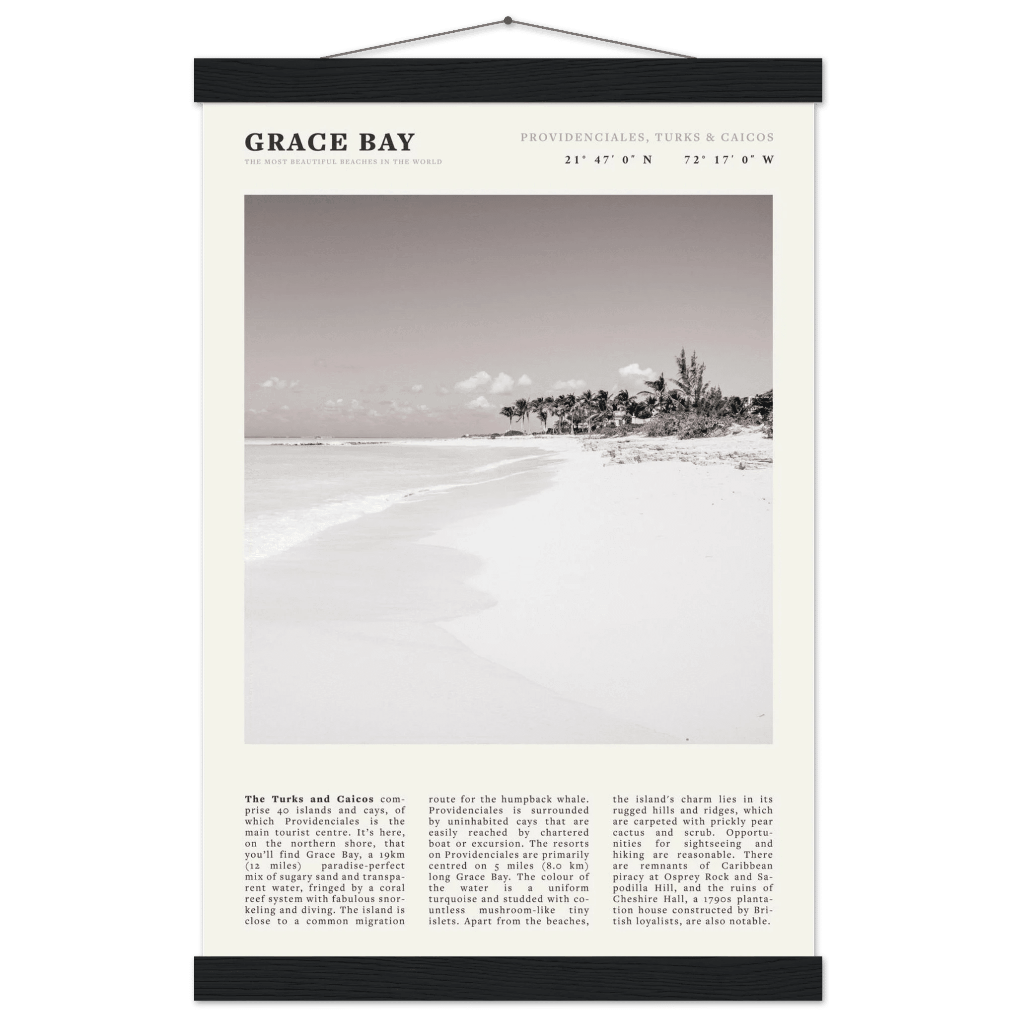 Grace Bay Poster | Black & White Turks & Caicos Wall Art | Caribbean Beach Print - Evergreen Posters