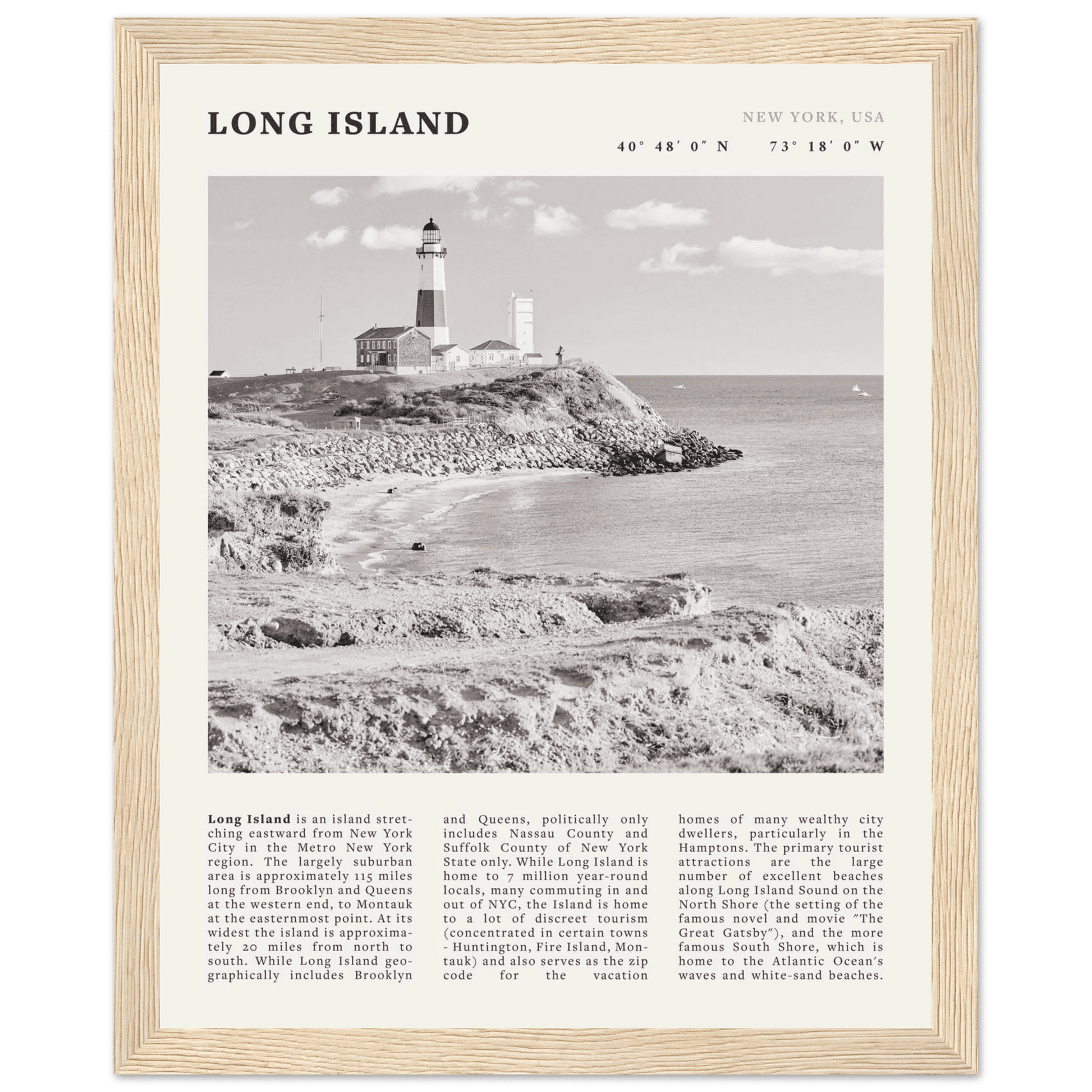 Long Island Poster | Black & White Montauk Lighthouse Wall Art | New York Print - Evergreen Posters