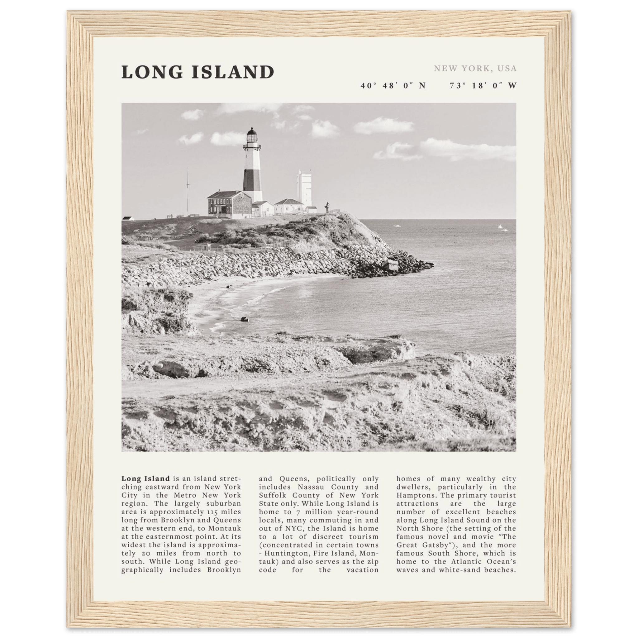 Long Island Poster | Black & White Montauk Lighthouse Wall Art | New York Print - Evergreen Posters