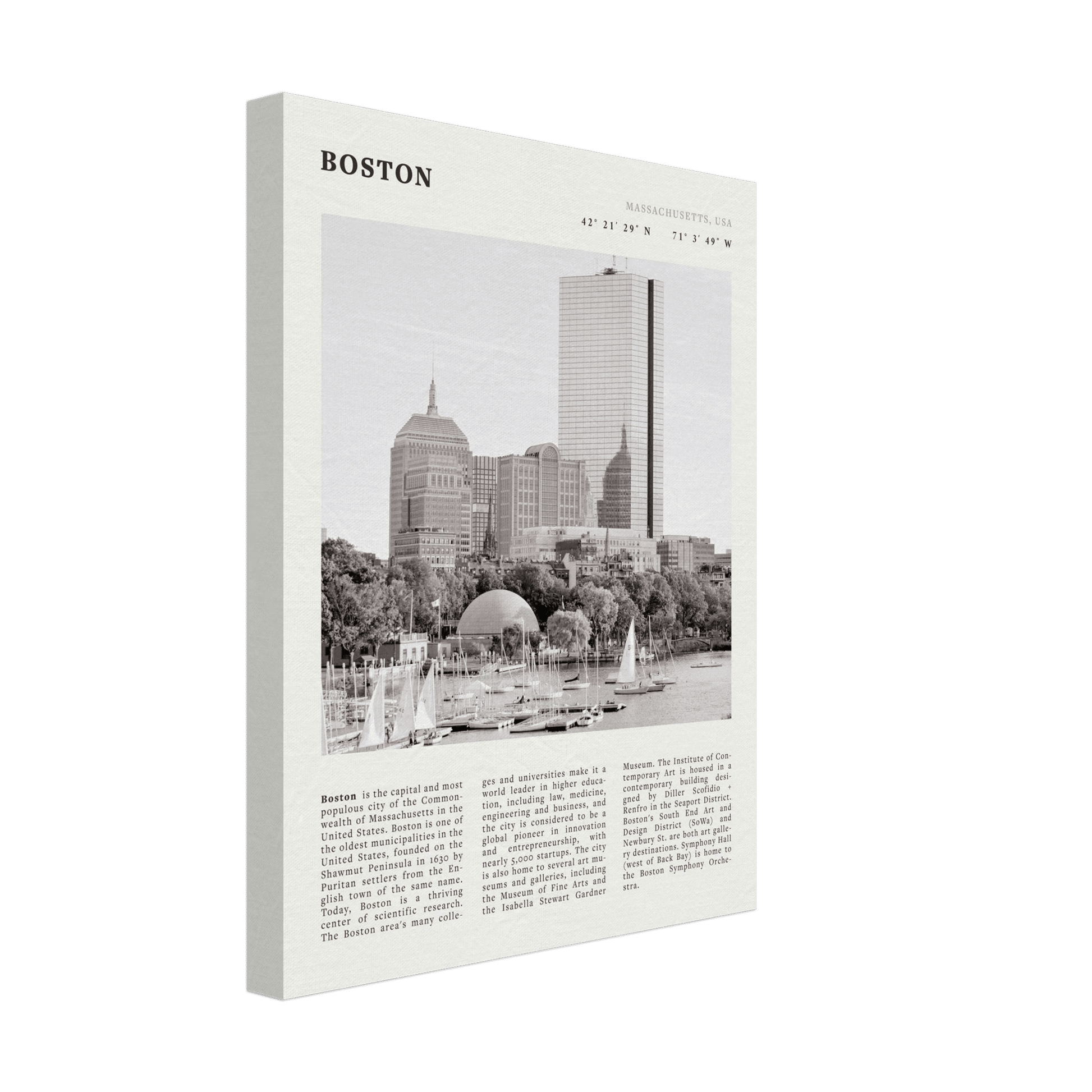 Boston Poster | Black & White Charles River Skyline Wall Art | Massachusetts Print - Evergreen Posters