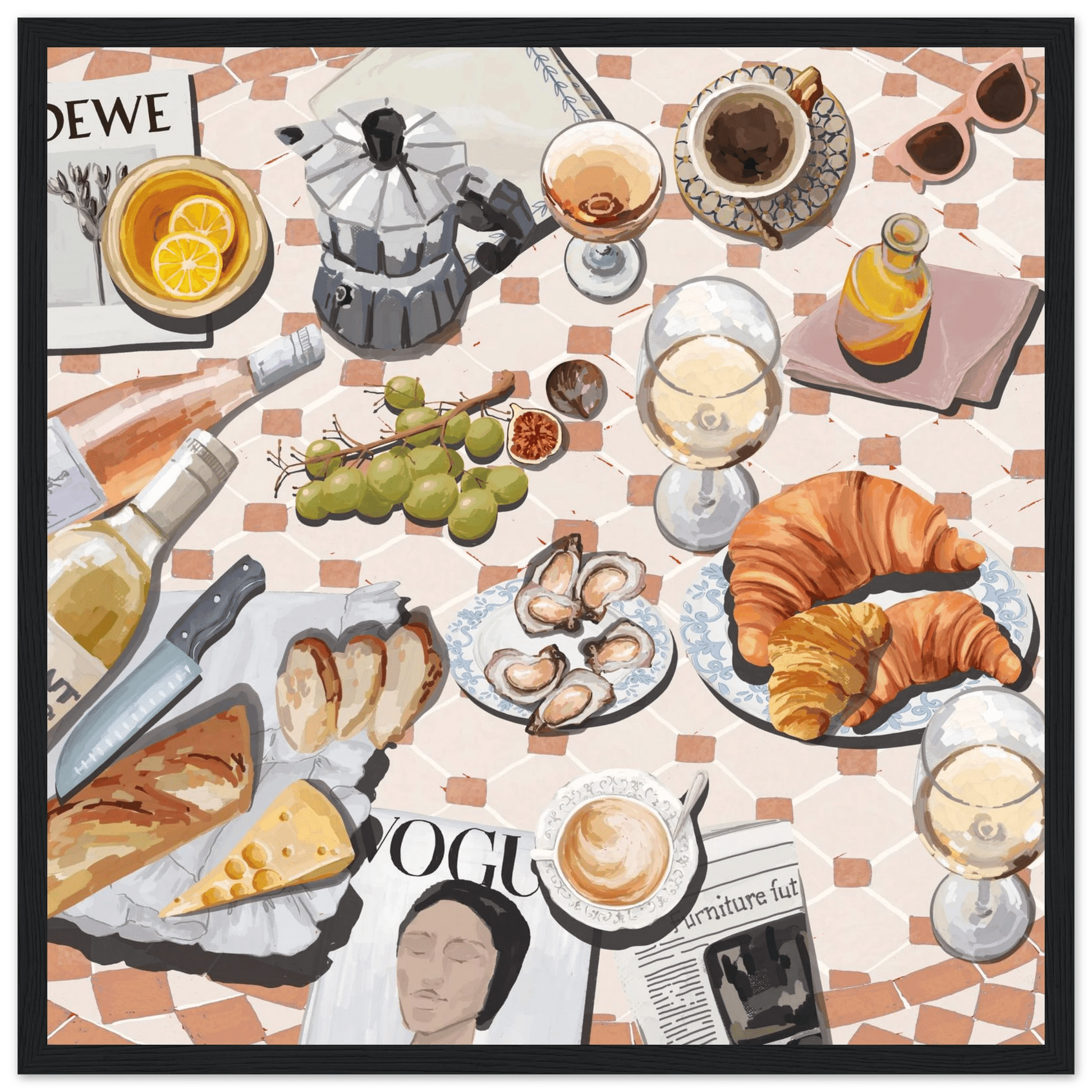 French Brunch Poster | Kitchen Decor Food Wall Art | Croissant & Coffee Square Print - Evergreen Posters - 27