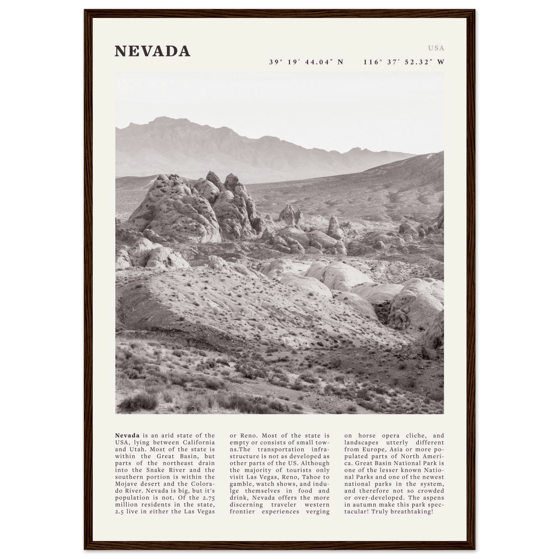 Nevada Poster | Black & White Desert Landscape Wall Art | USA Travel Print Decor - Evergreen Posters