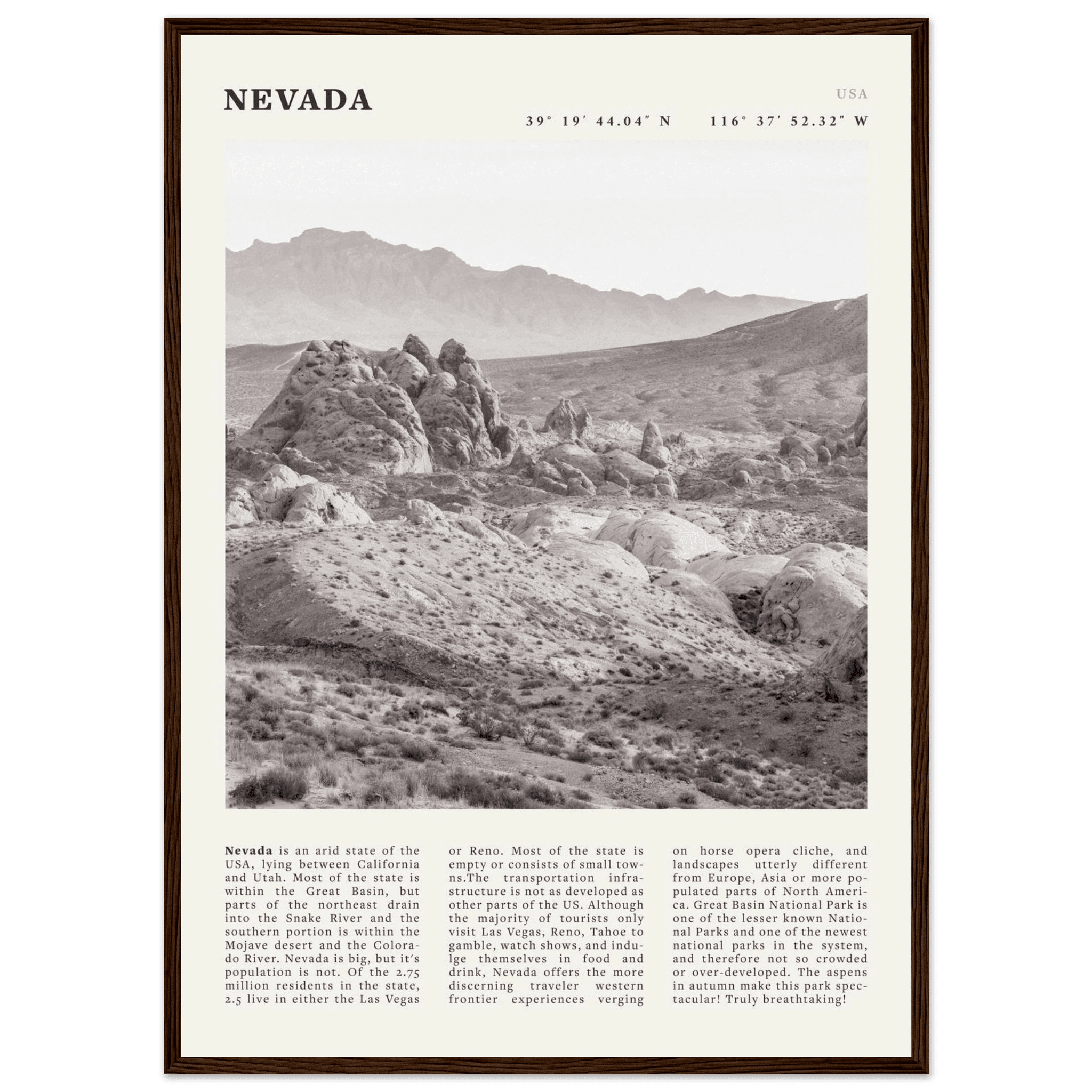 Nevada Poster | Black & White Desert Landscape Wall Art | USA Travel Print Decor - Evergreen Posters