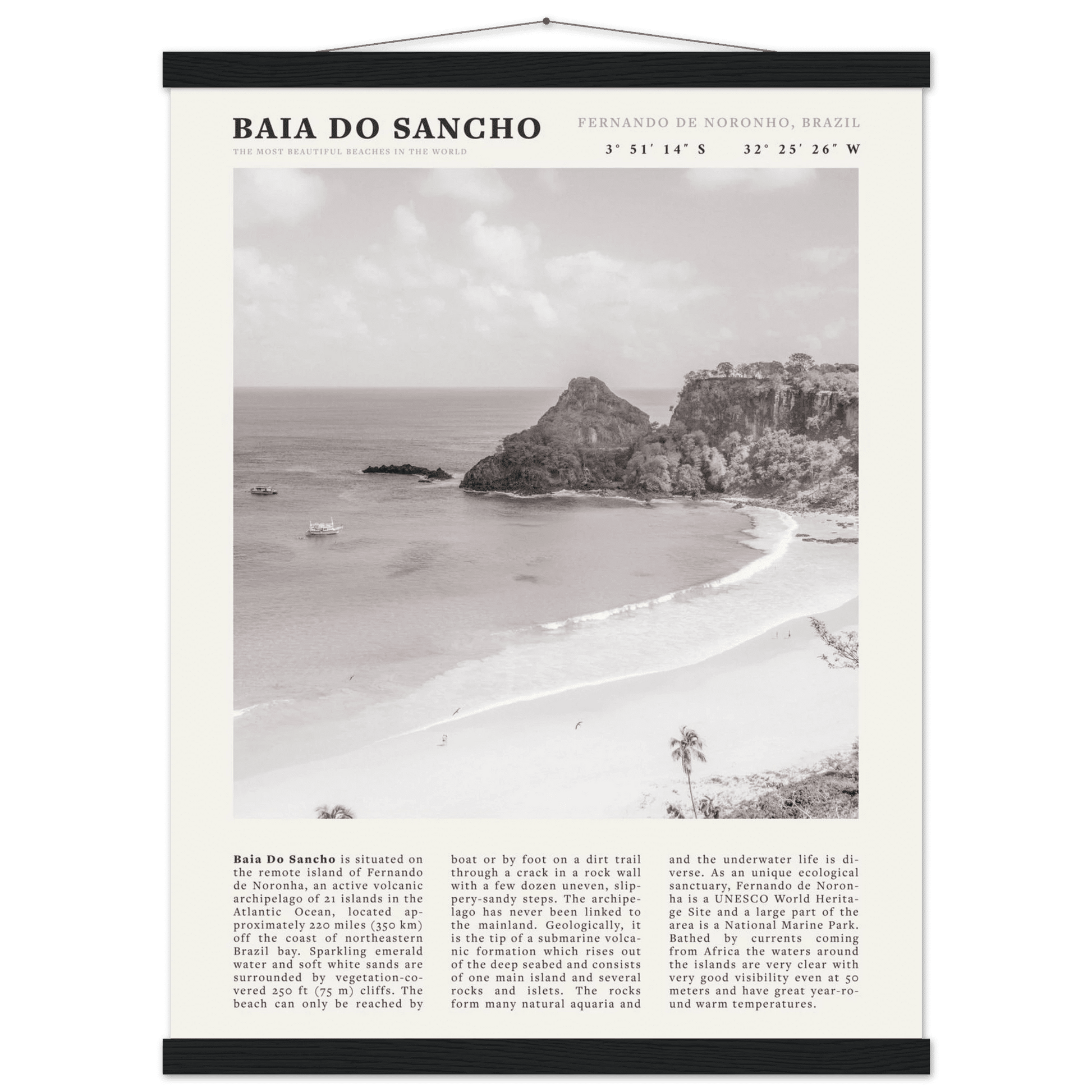 Baia Do Sancho Poster | Black & White Brazil Beach Wall Art | Fernando de Noronha - Evergreen Posters