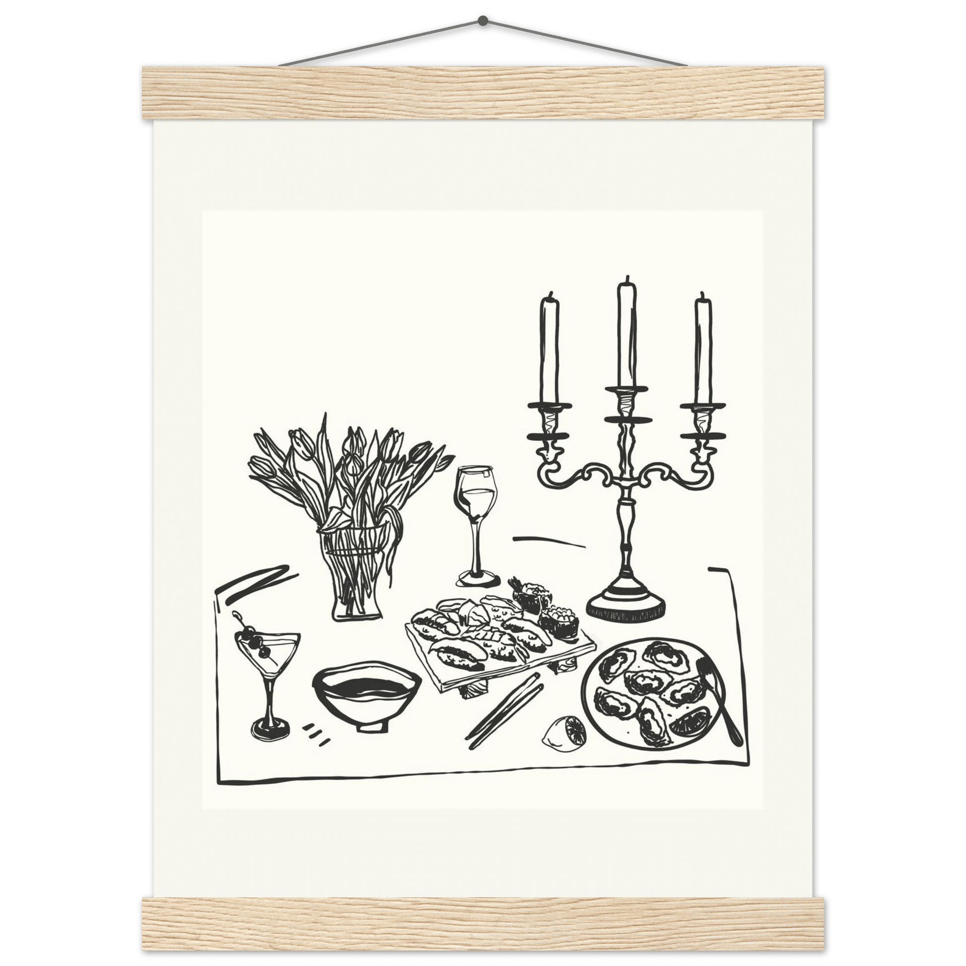 Fine Dining Table Print | Black Line Art Kitchen Wall Art | Elegant Dining Room Poster - Evergreen Posters