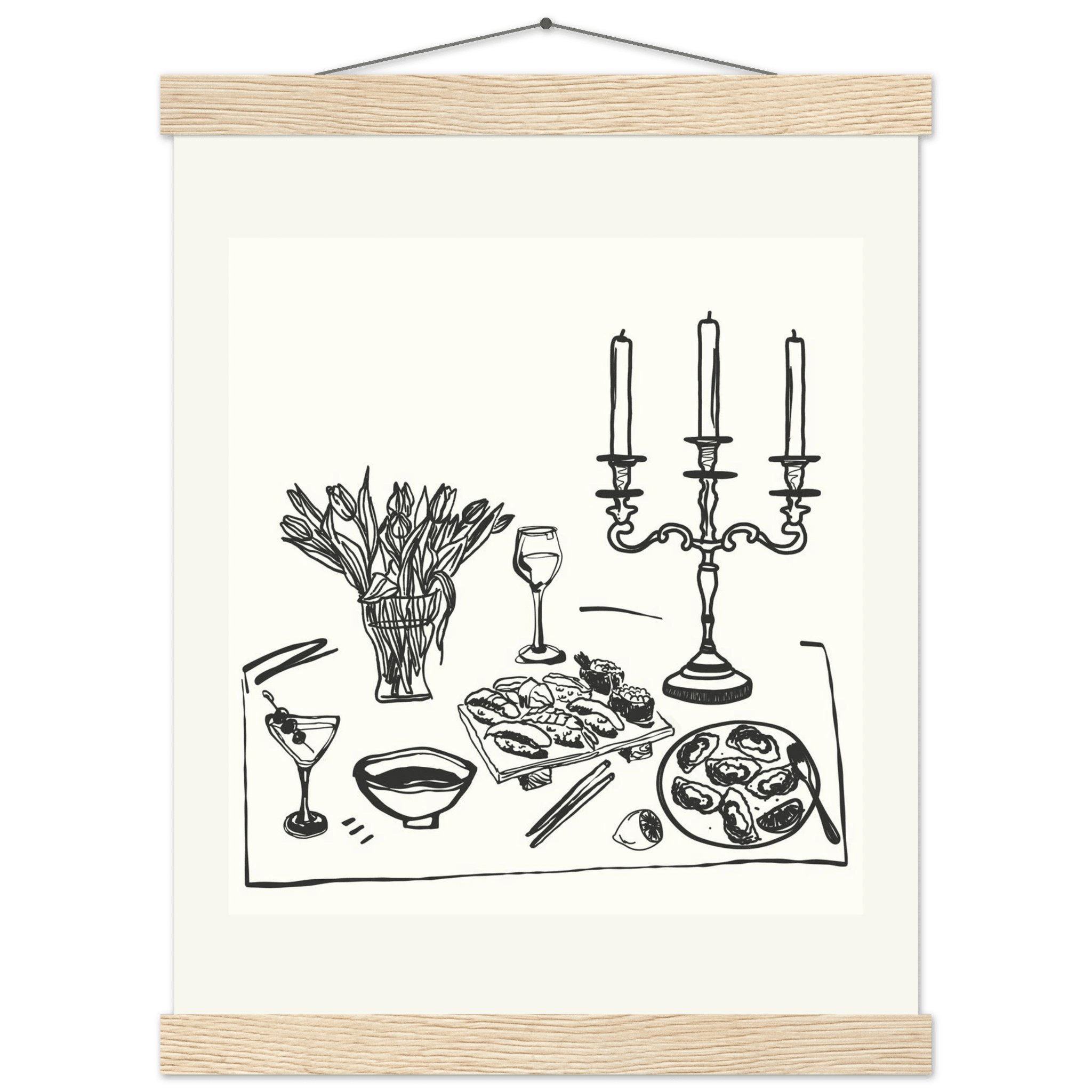 Fine Dining Table Print | Black Line Art Kitchen Wall Art | Elegant Dining Room Poster - Evergreen Posters