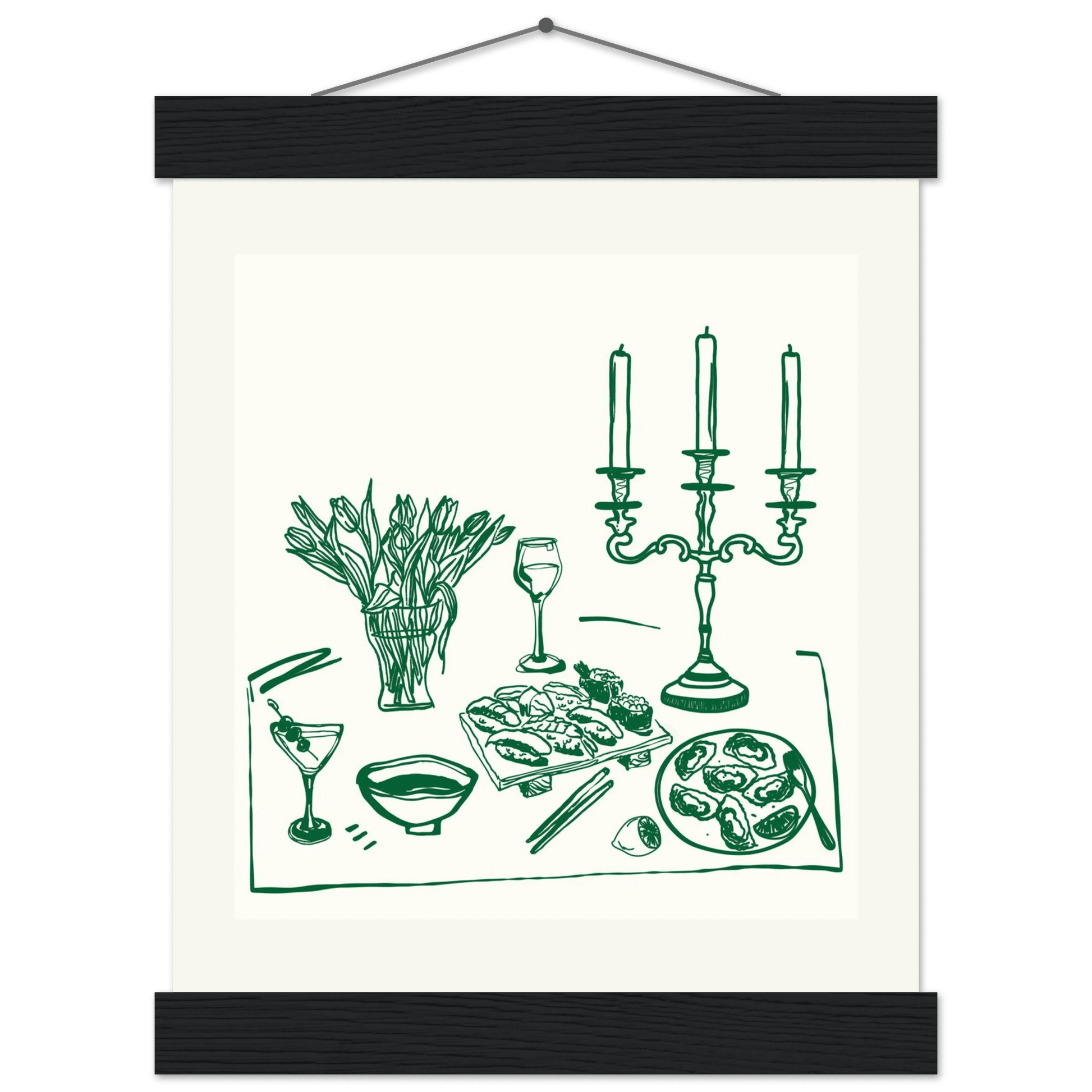 Fine Dining Table Print | Green Line Art Kitchen Wall Art | Elegant Dining Room Poster - Evergreen Posters