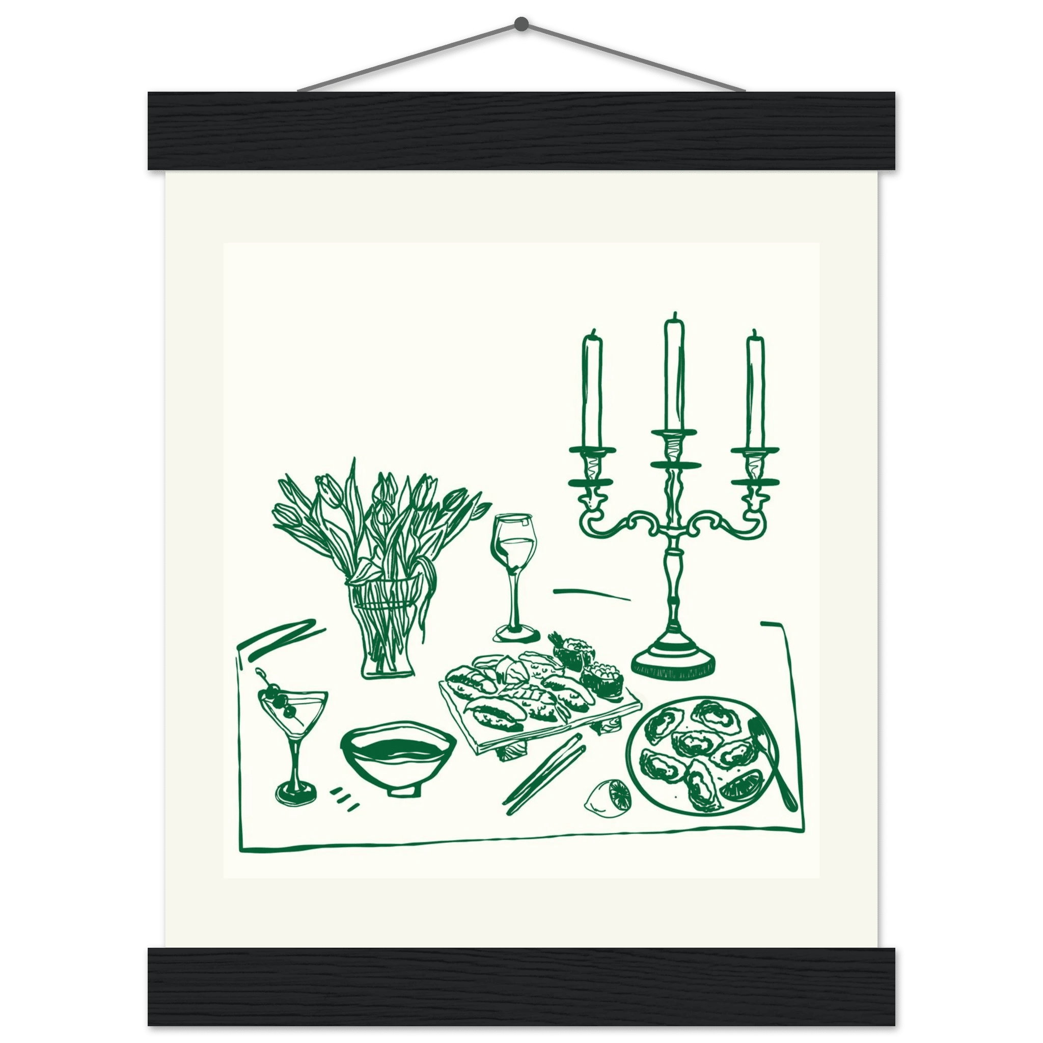 Fine Dining Table Print | Green Line Art Kitchen Wall Art | Elegant Dining Room Poster - Evergreen Posters