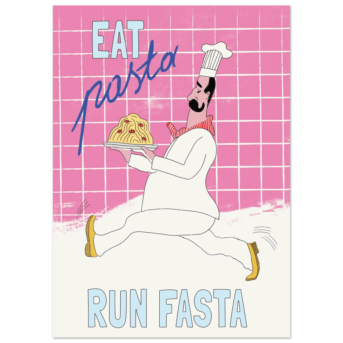 Eat Pasta Run Fasta Poster – Playful Kitchen Wall Art Print (Pink Edition) - Evergreen Posters