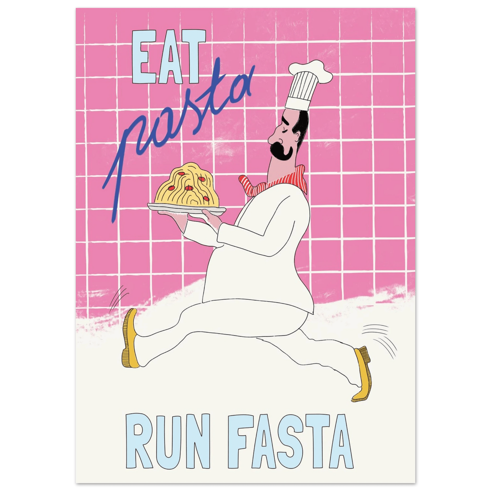 Eat Pasta Run Fasta Poster – Playful Kitchen Wall Art Print (Pink Edition) - Evergreen Posters
