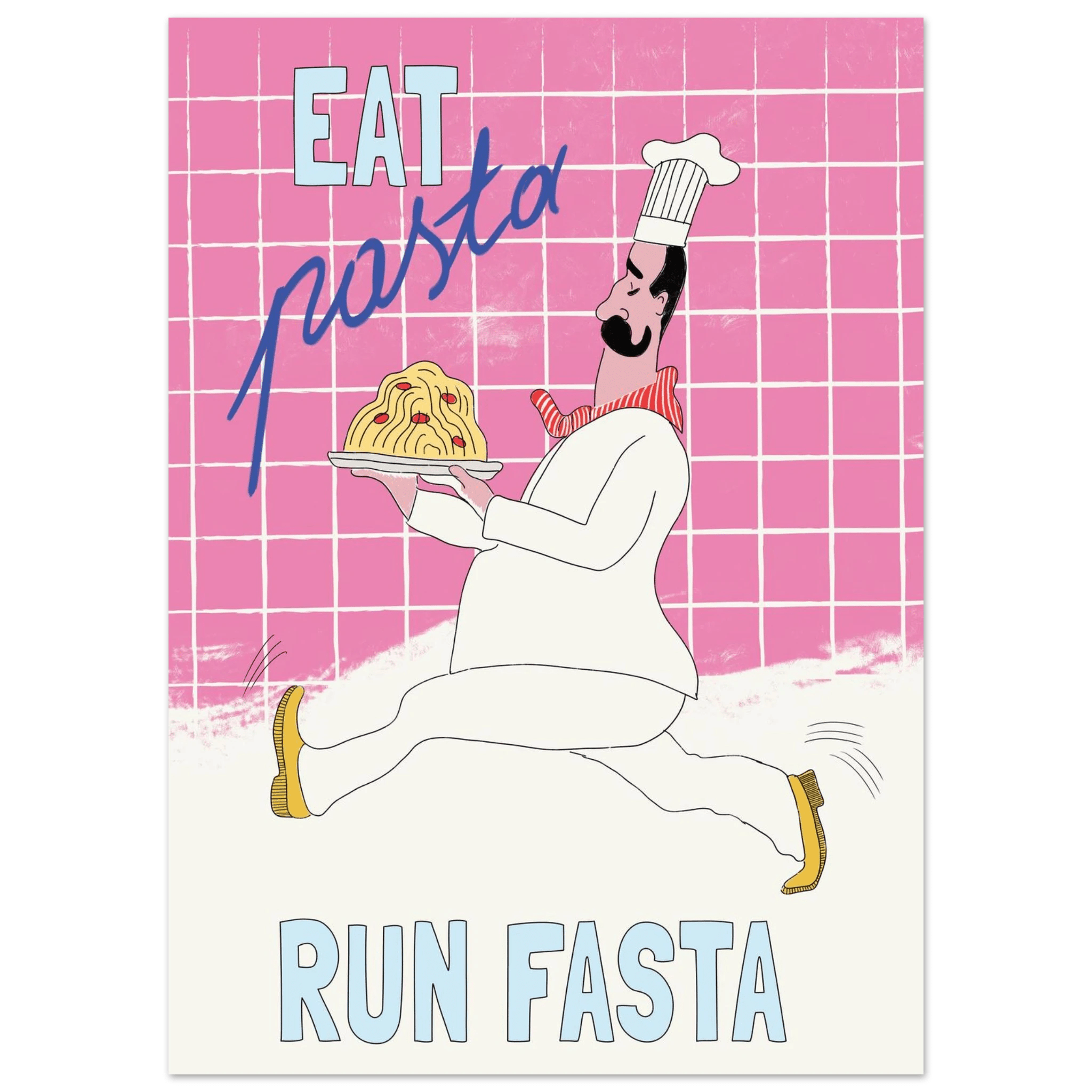 Eat Pasta Run Fasta Poster – Playful Kitchen Wall Art Print (Pink Edition) - Evergreen Posters