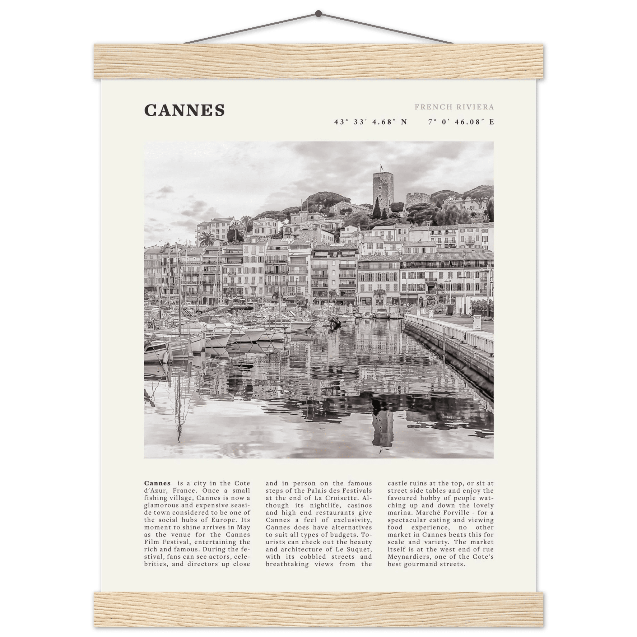 Cannes Poster | Black & White French Riviera Wall Art | France Travel Print - Evergreen Posters