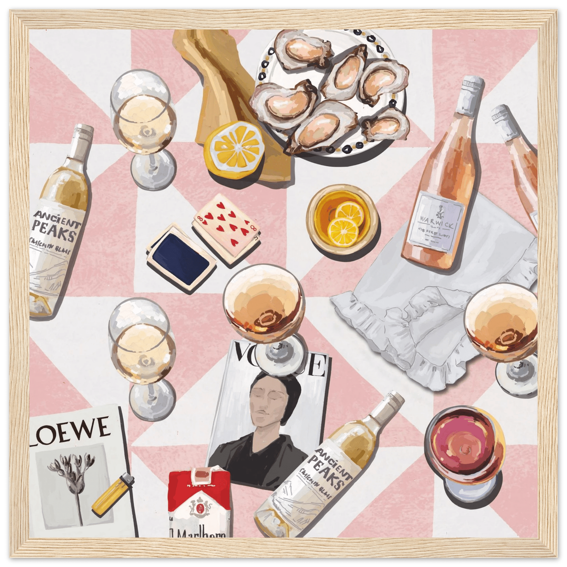 Vogue Oysters & Rosé Poster | Dopamine Decor Luxury Wall Art | Pink Tile Square Print - Evergreen Posters